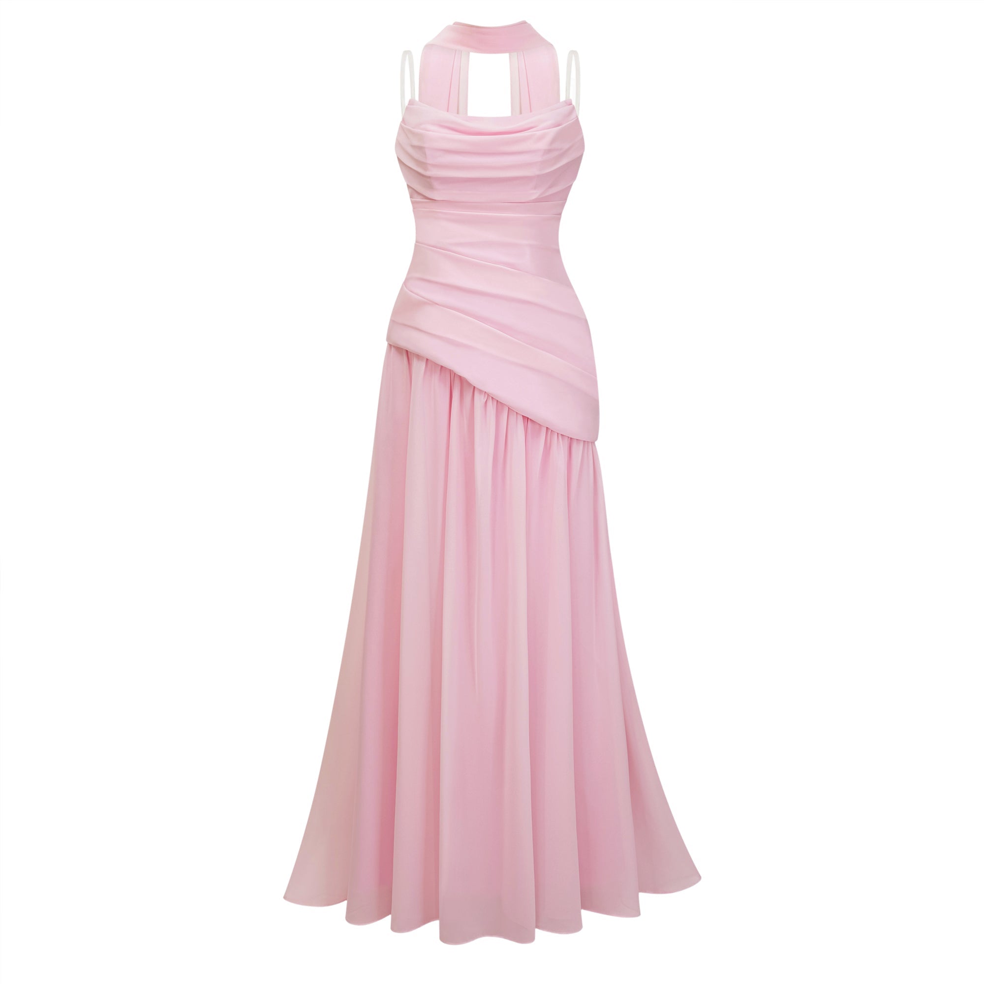 Romane Pink Strapless Corset Chiffon Maxi Dress (Final Sale-US Only)