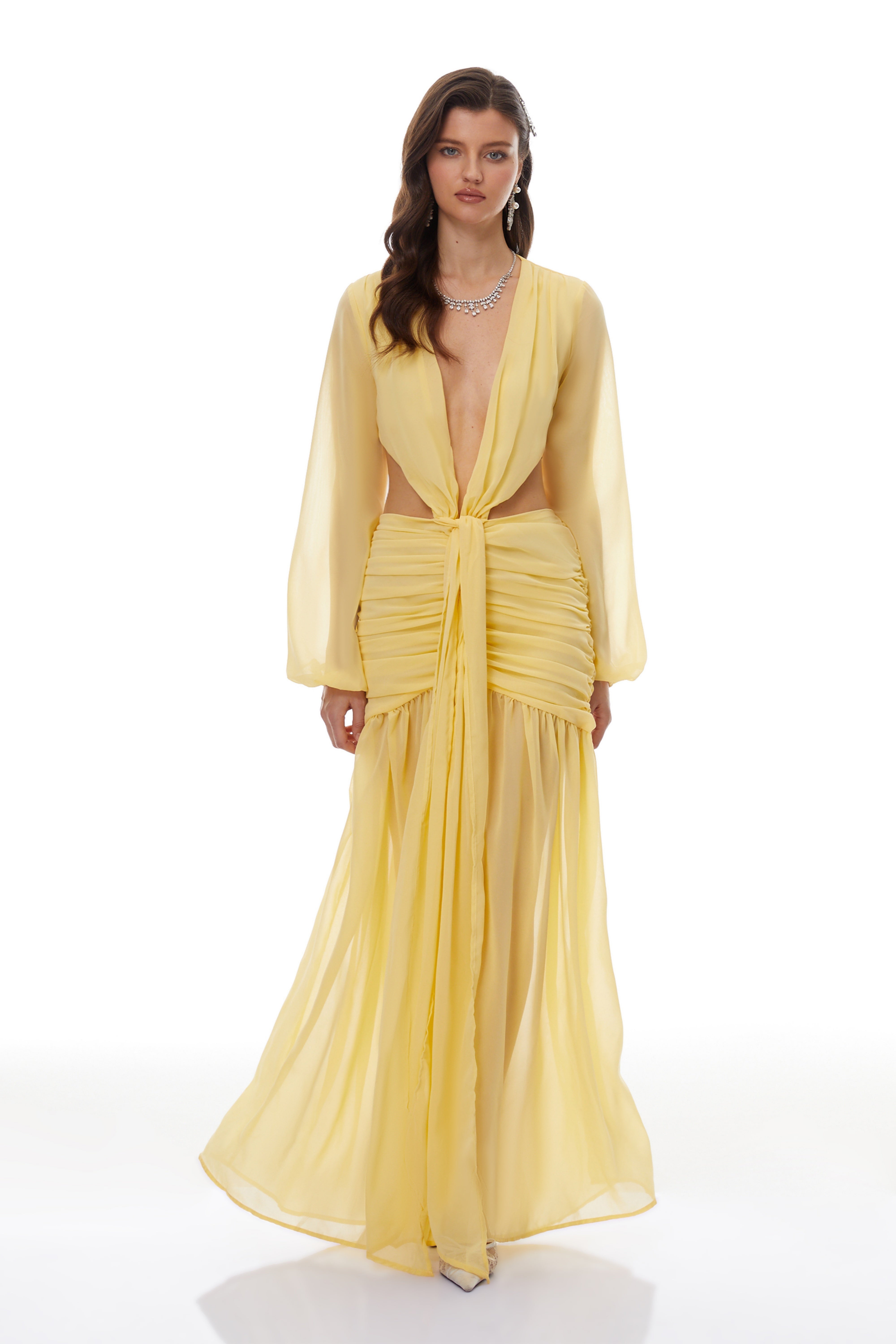 Romilly Yellow Twisted Chiffon Maxi Dress (Final Sale)