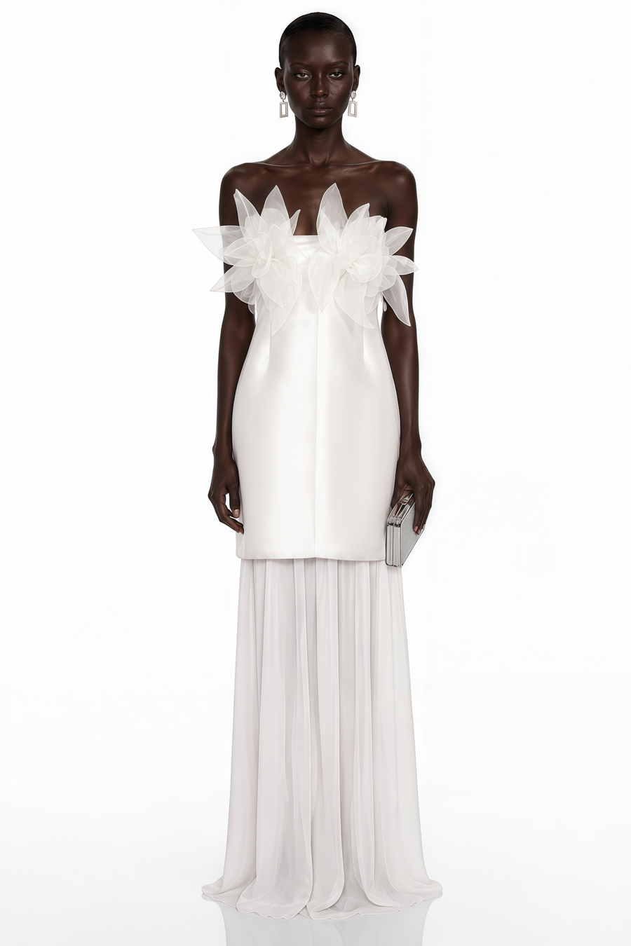 Rongo White Off Shoulder Ruffled Lace Maxi Dress