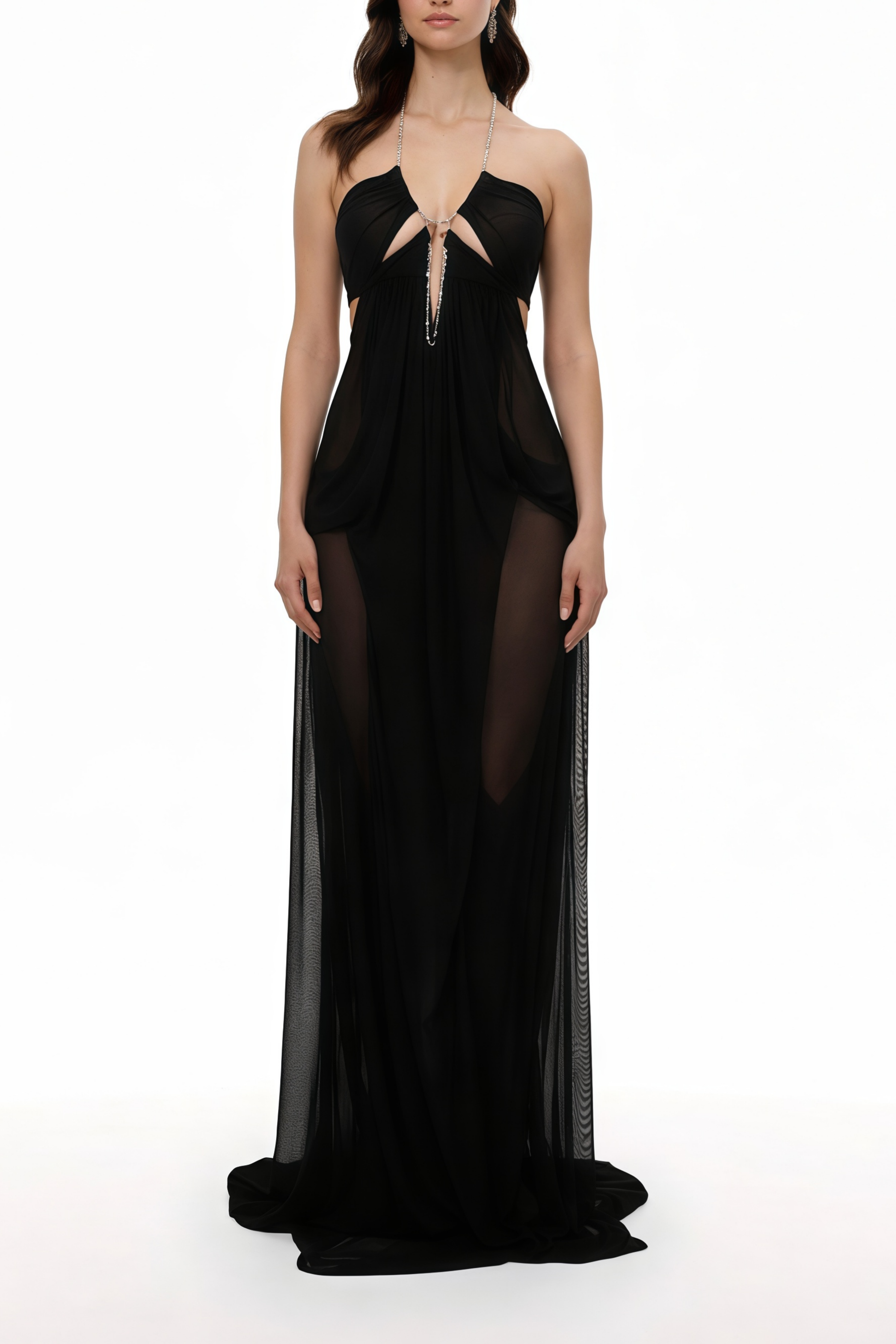Ronit Black Semi-Sheer Mesh Maxi Dress