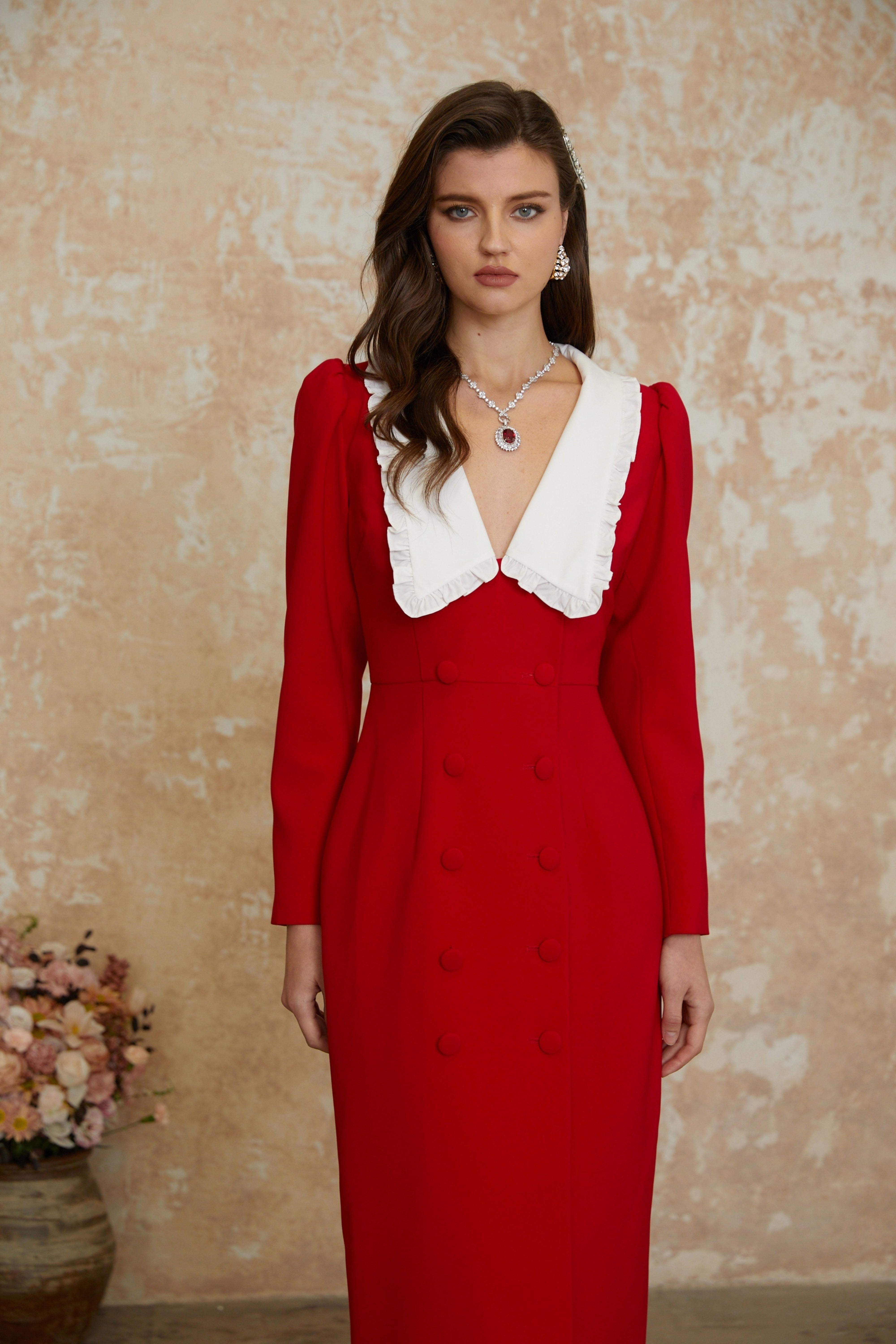 Rorie Red Double-Breasted Blazer Midi Dress (Final Sale)