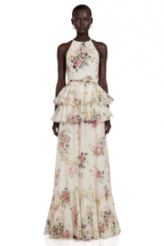 Rosalie White Floral Print Halterneck Tiered Maxi Dress