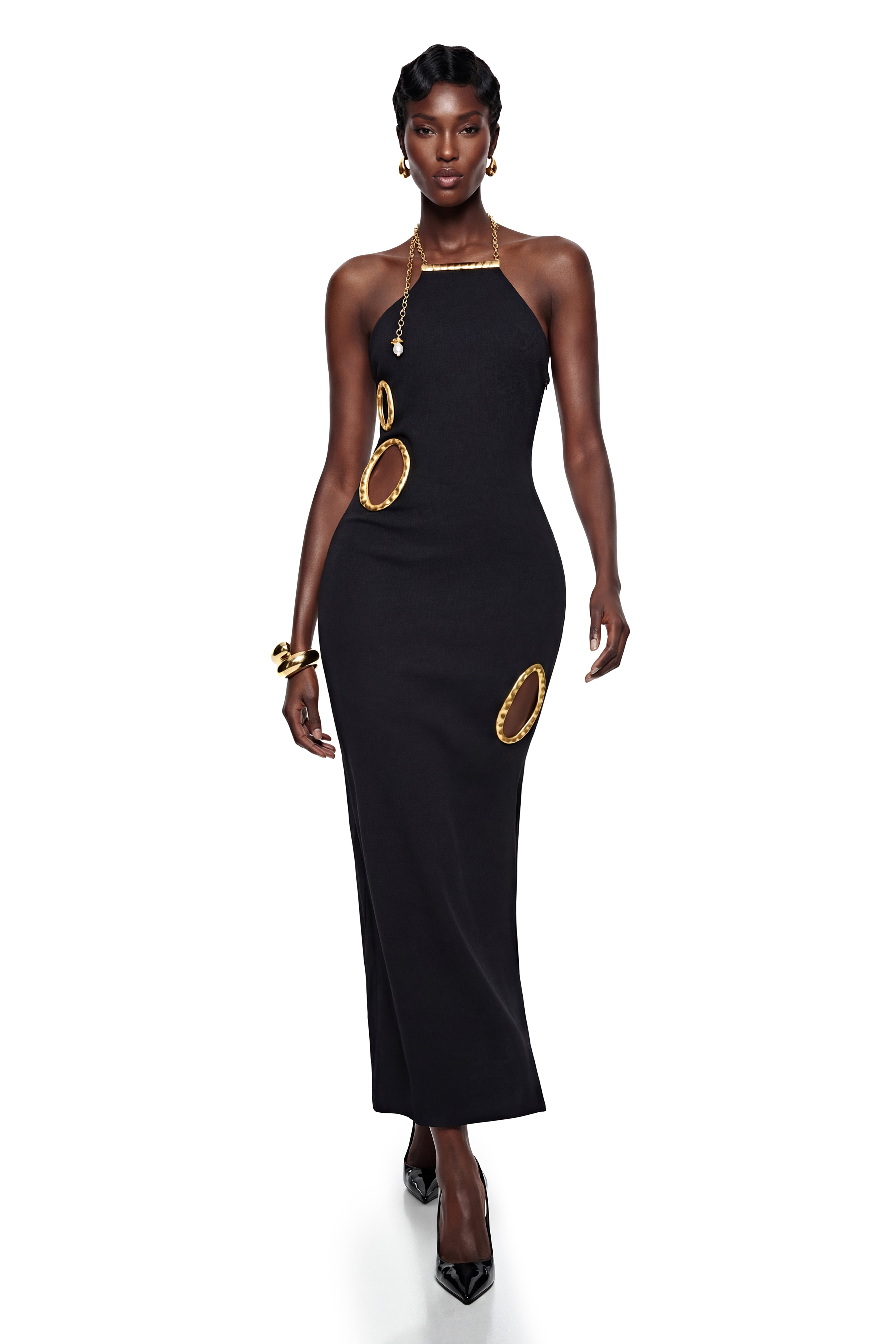 Rosalind Black Open Back Ebellished Maxi Dress