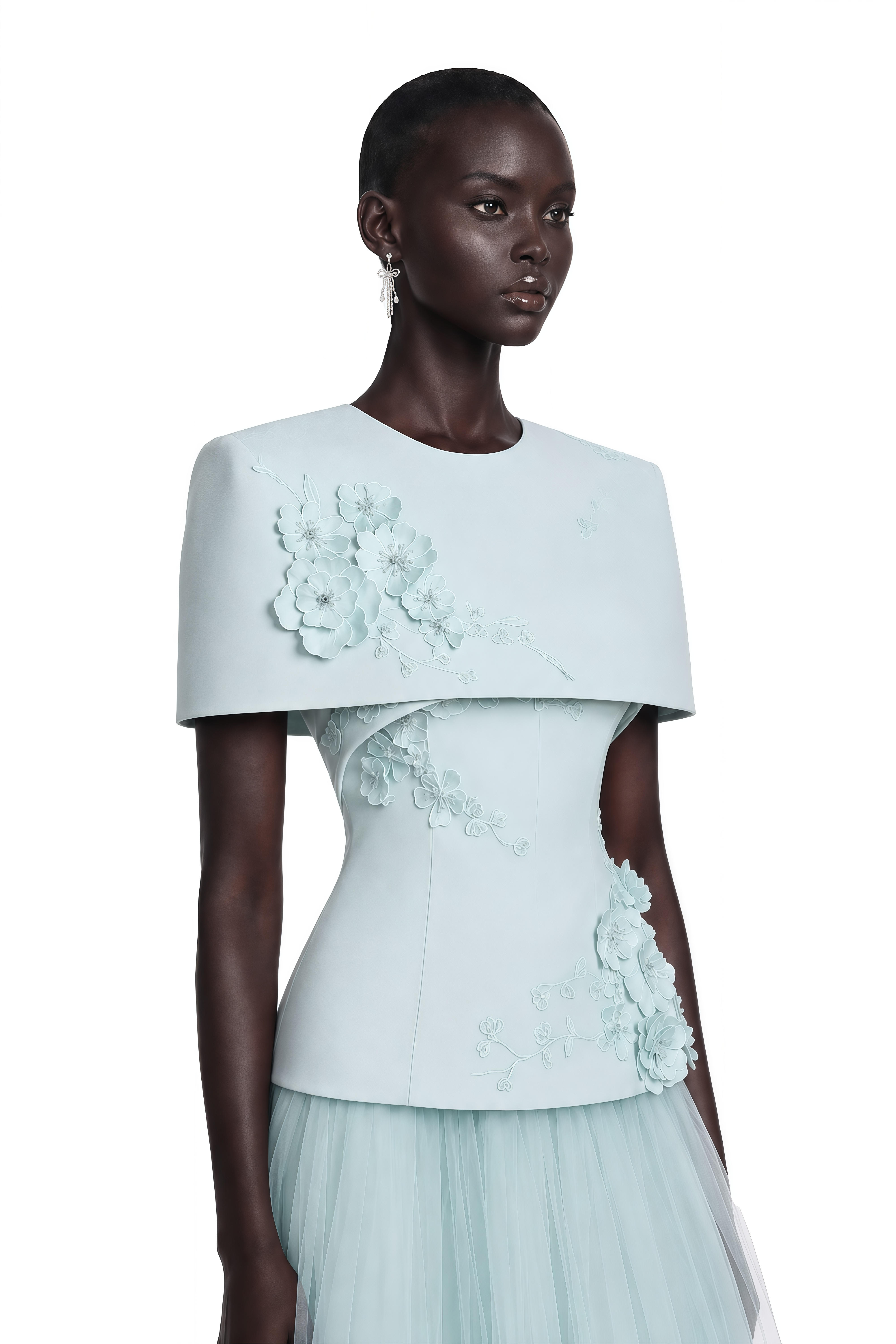 Rosalind Blue Mesh Midi Dress with Cape