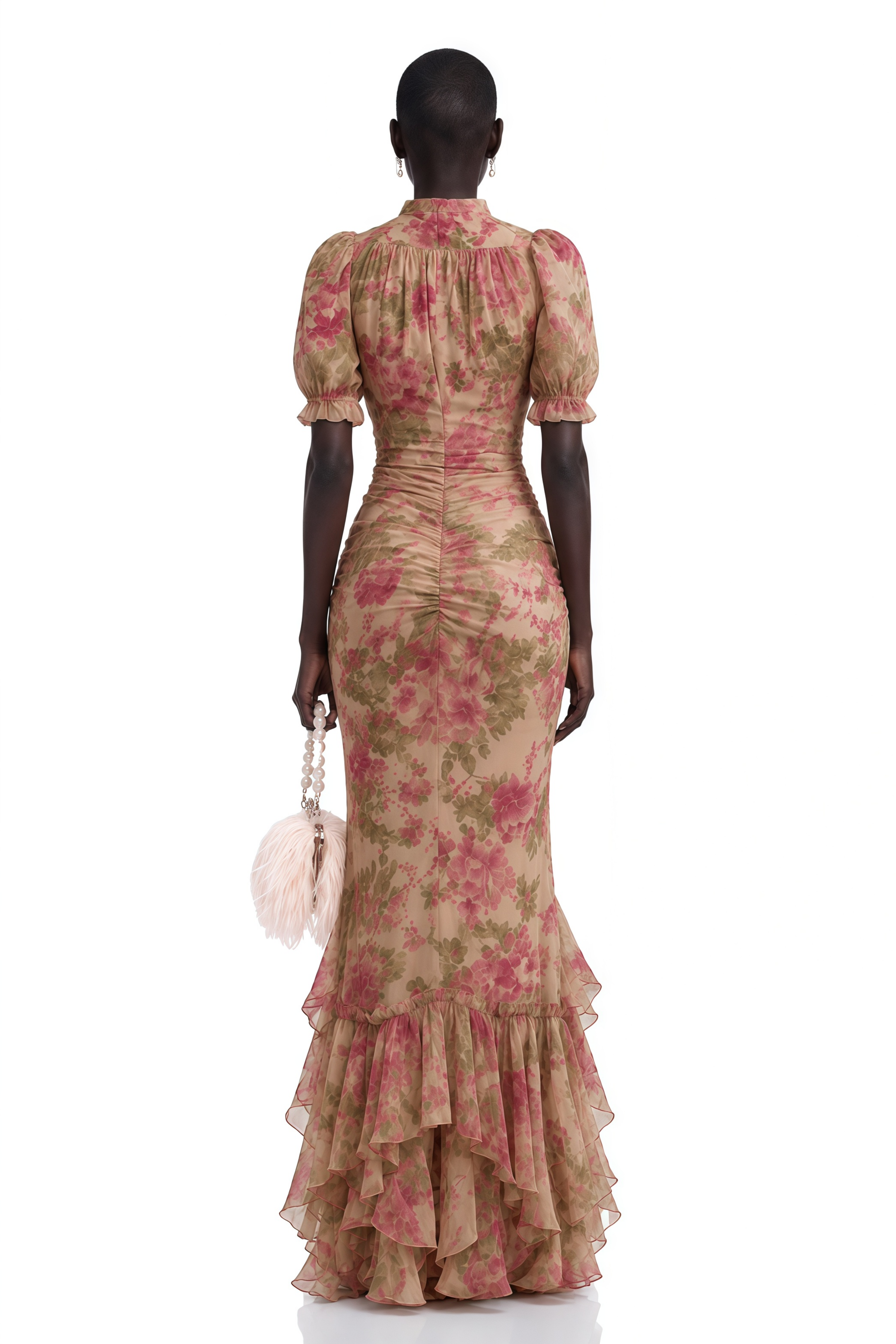 Rosalind Pink Mock Neck Puff Sleeve Floral Maxi Dress