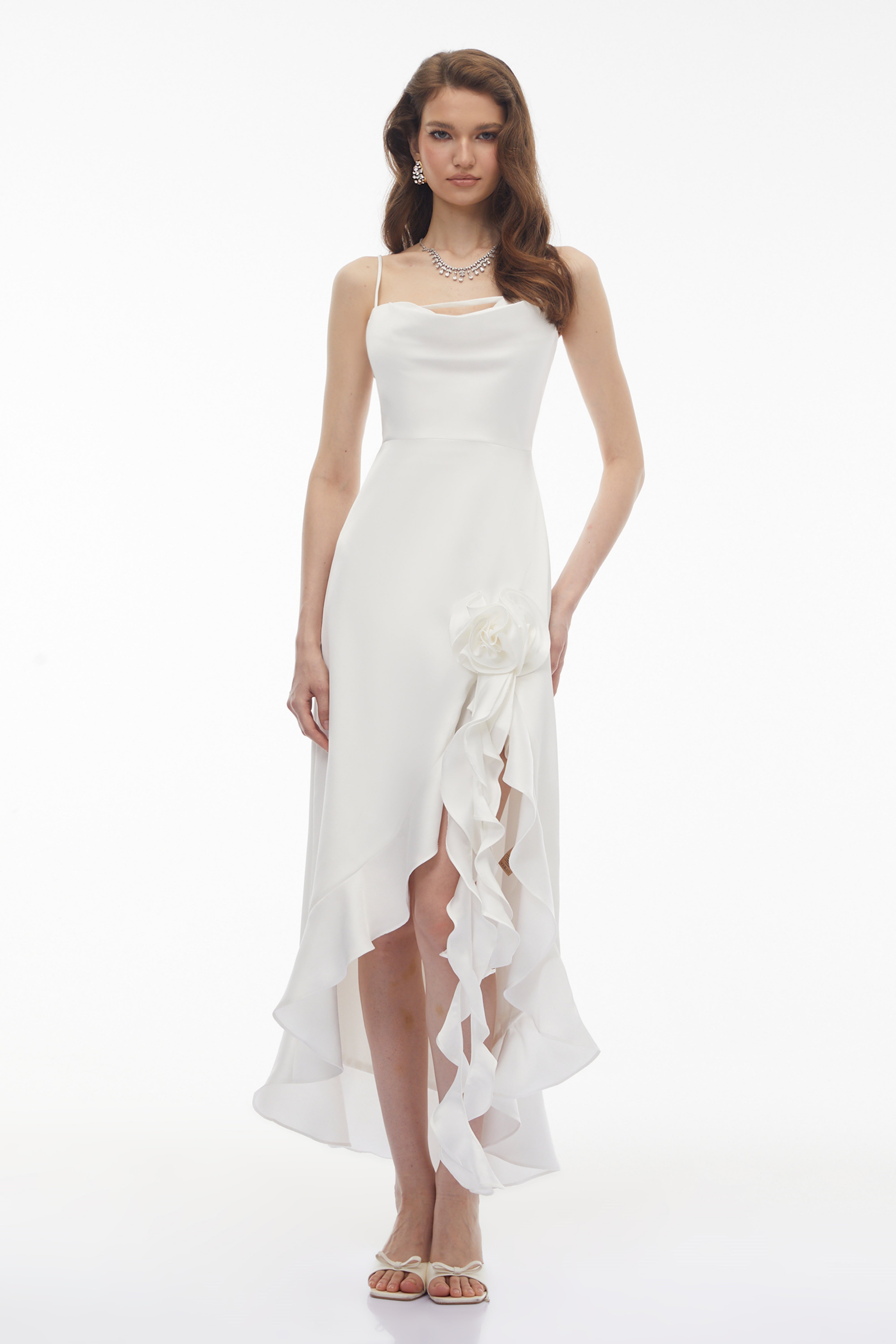 Rosie White Ruffled Maxi Dress with 3D Floral