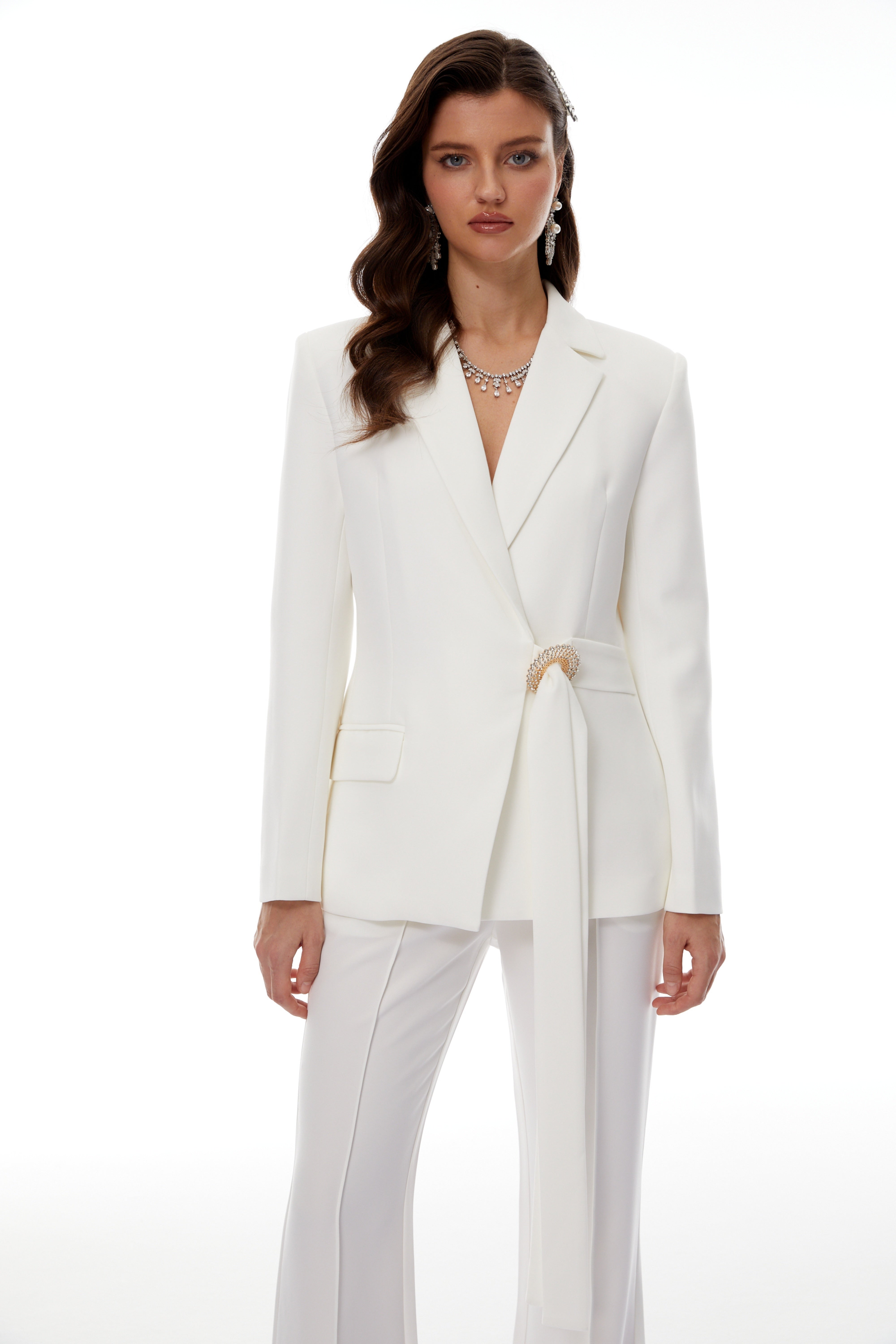 Roswitha White Belt Waist Blazer & Trouser Set