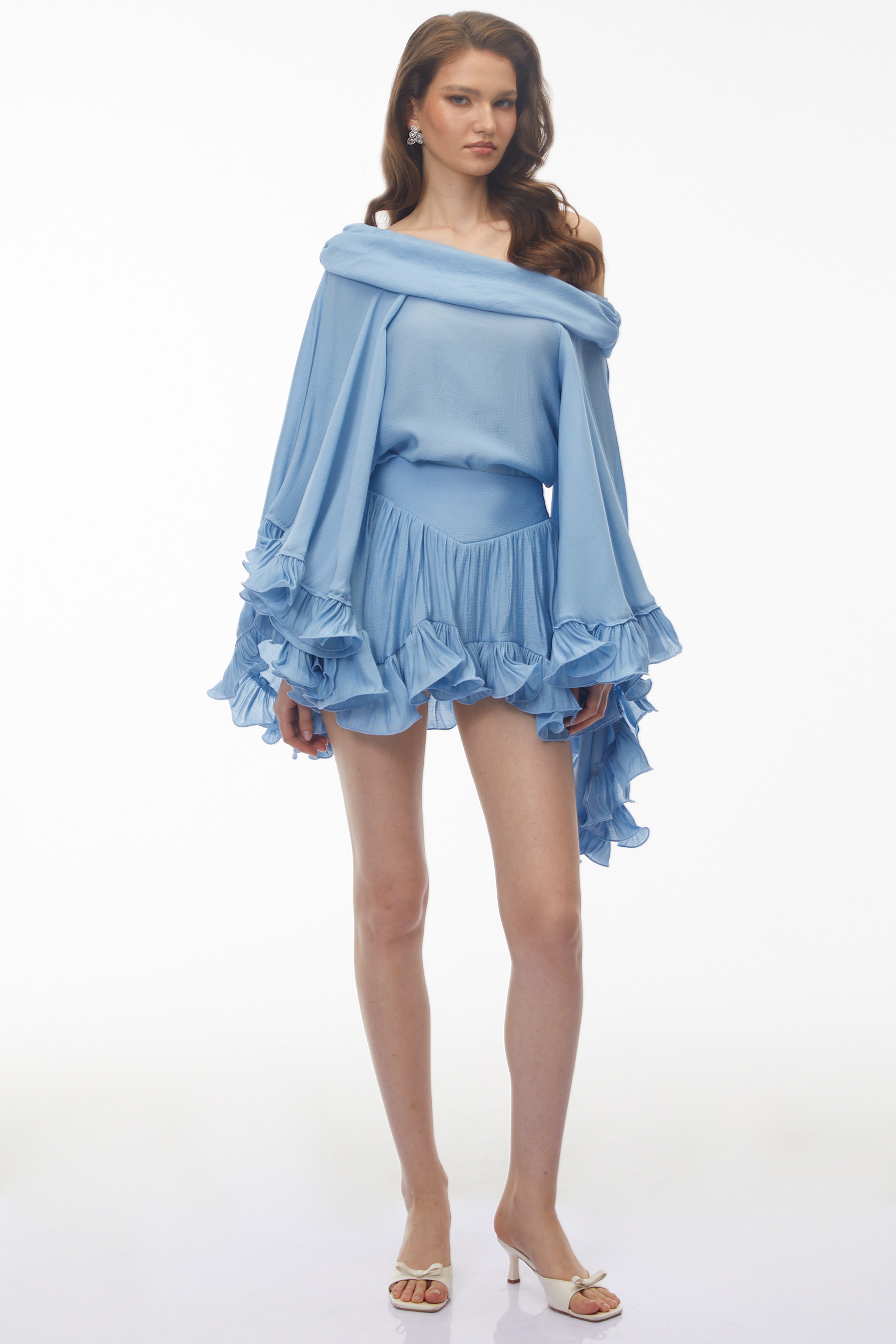 Rowan Sky Blue Off Shoulder Top & Skirt Set