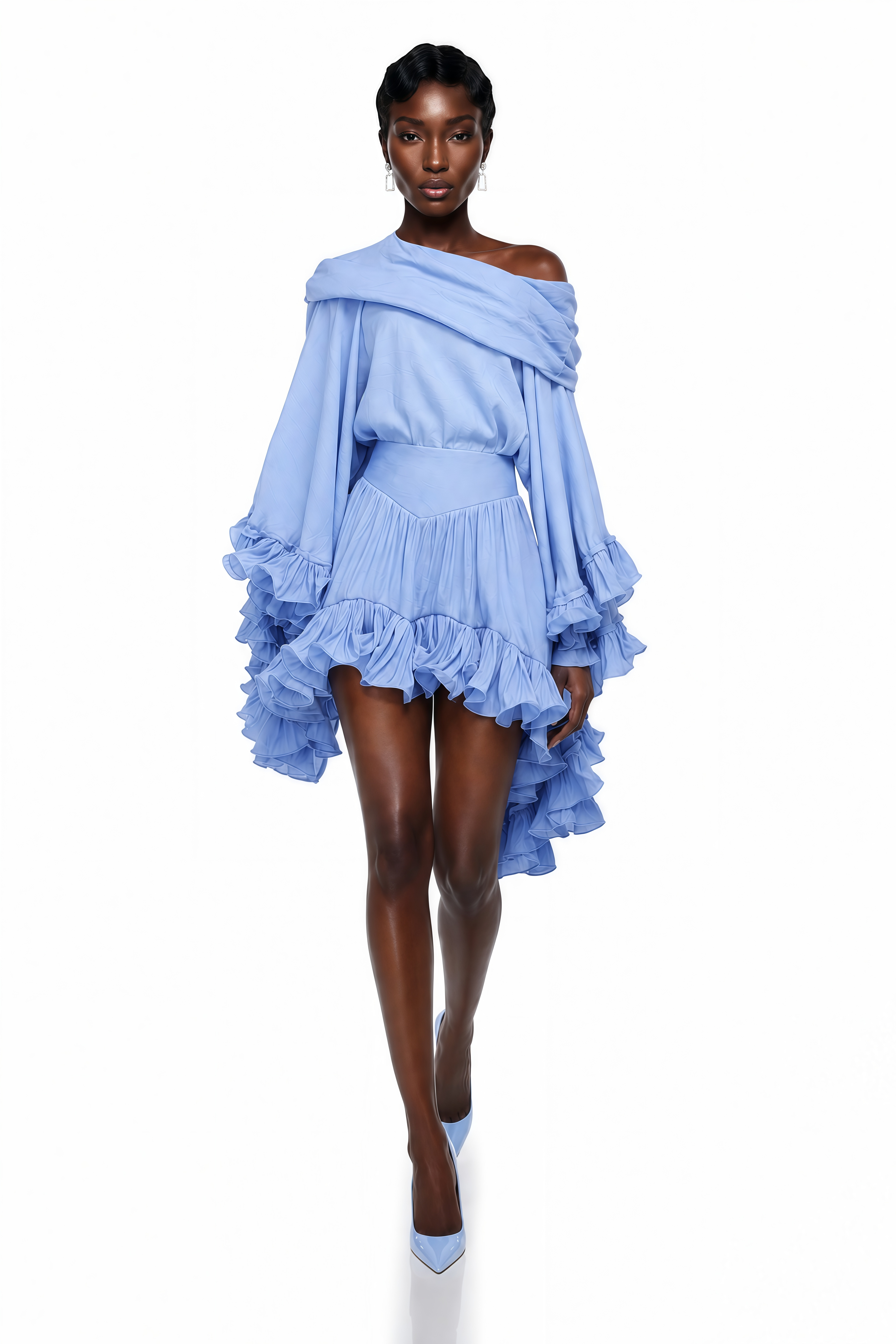 Rowan Sky Blue Off Shoulder Top & Skirt Set