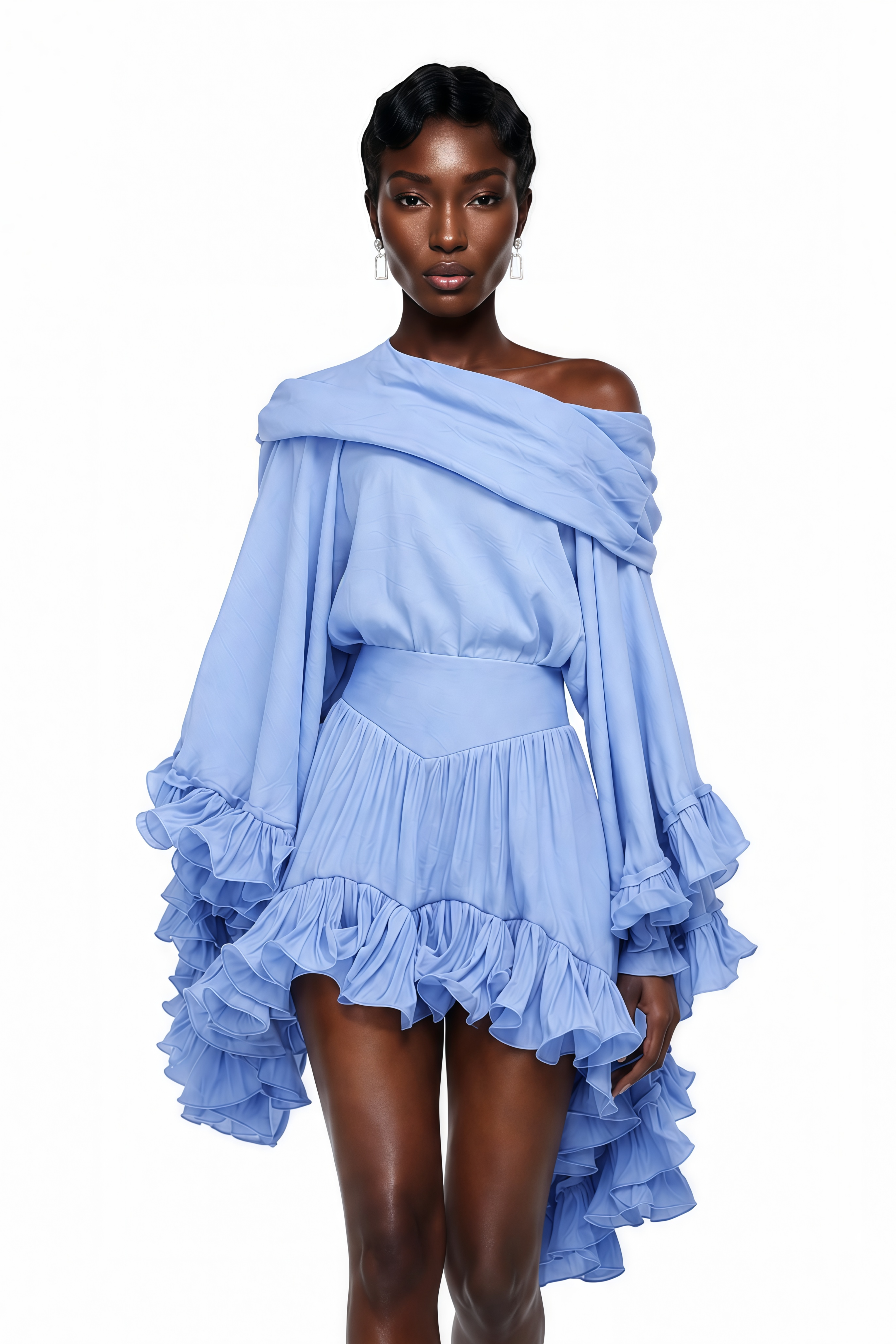 Rowan Sky Blue Off Shoulder Top & Skirt Set