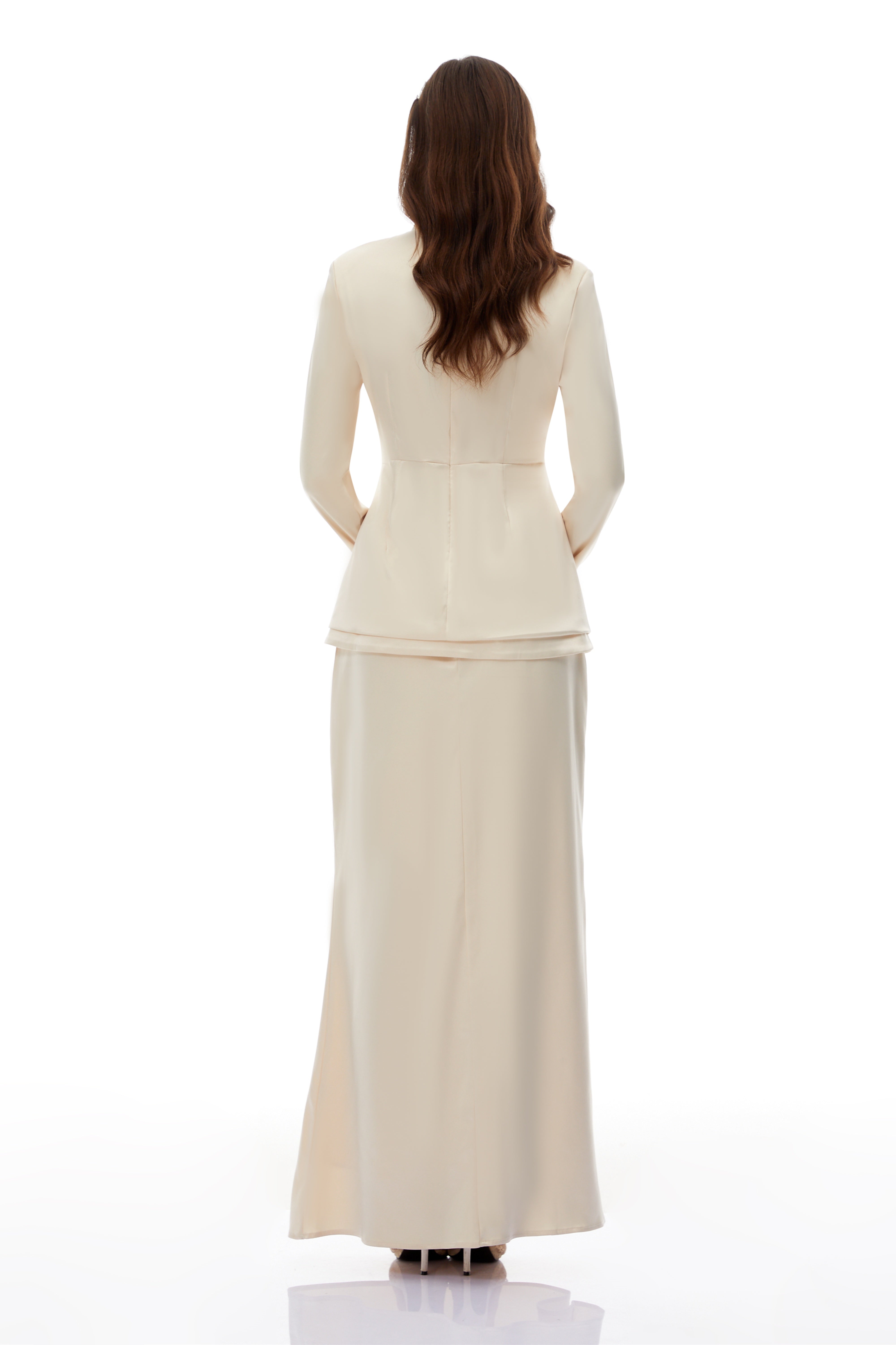Roxanne Neutral Mock Neck Blouse & Mermaid Skirt Set (Final Sale-US Only)