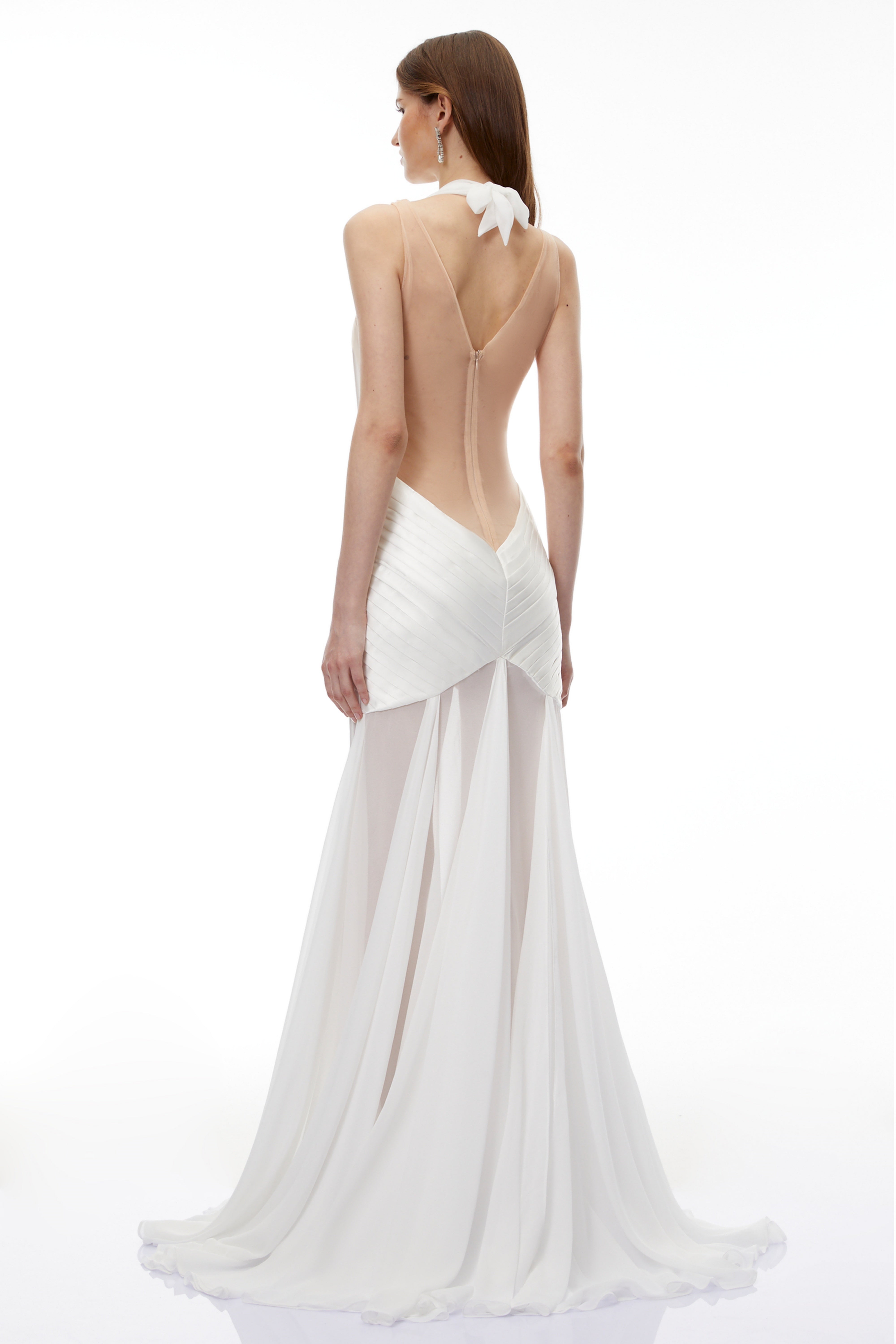 Ruan White Semi-Sheer Ruched Maxi Dress