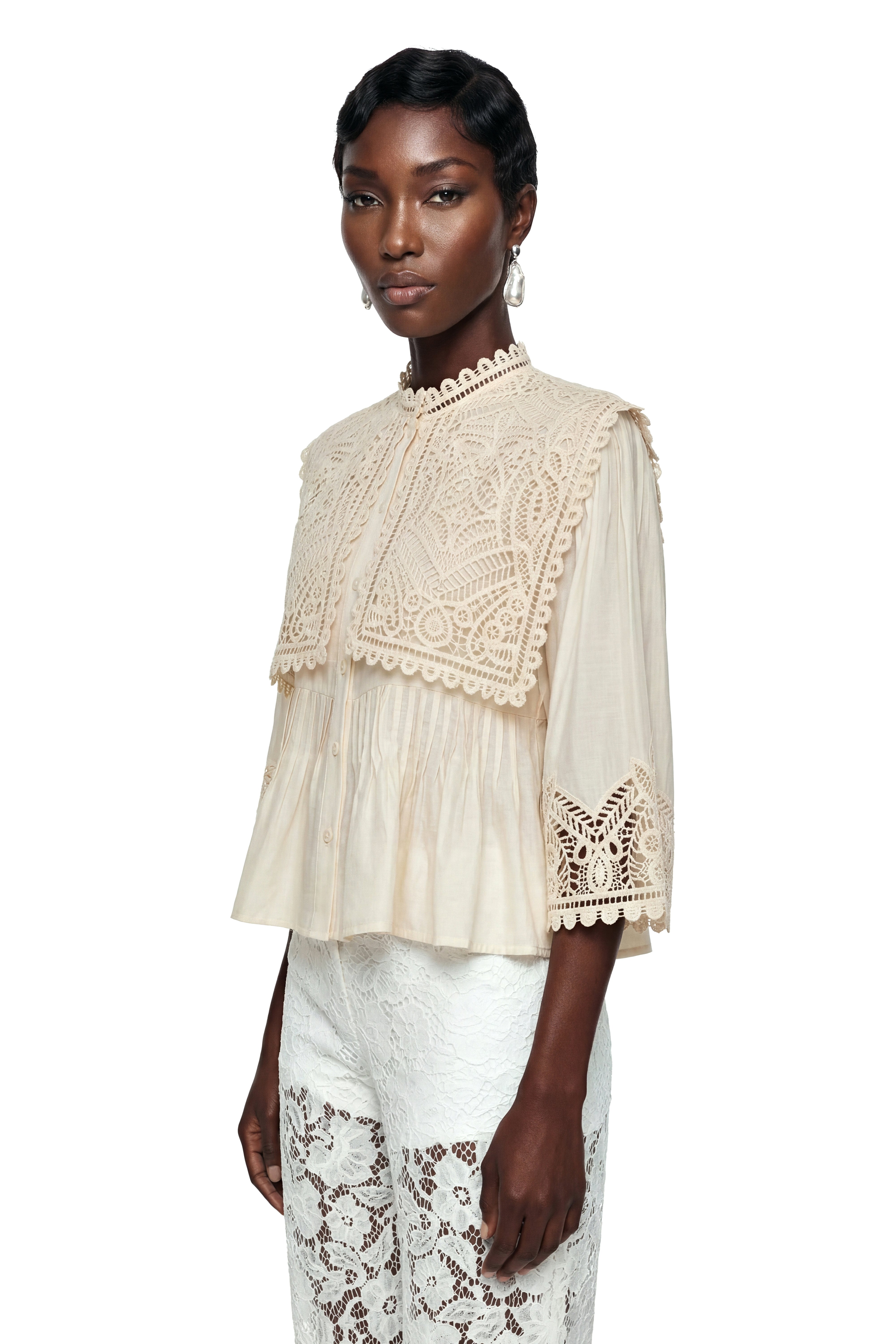 Ruby Cream Cut-Out Lace Blouse