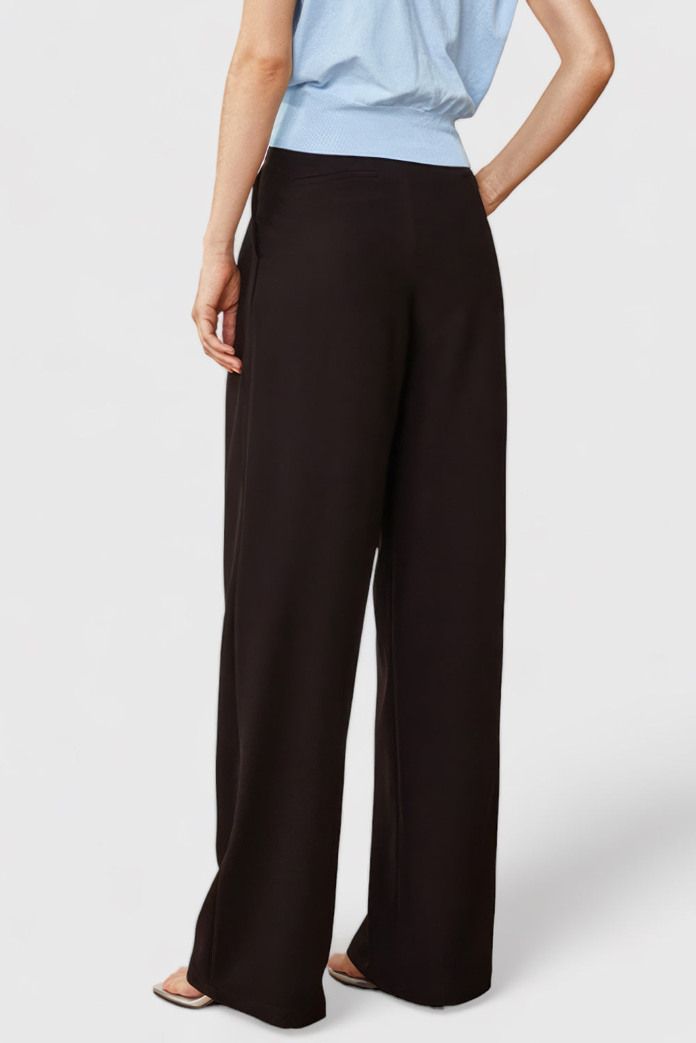 Wide Leg Pleated Trousers - Black