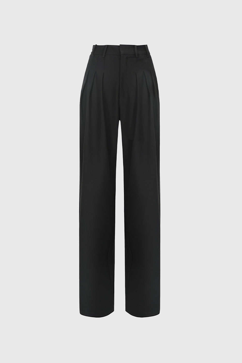 Wide Leg Pleated Trousers - Black