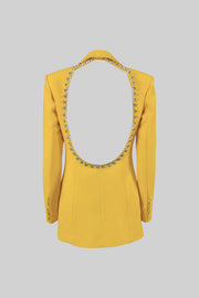 Back Cutout Diamonds Blazer - Yellow