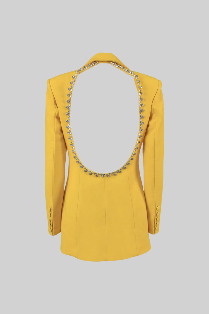 Back Cutout Diamonds Blazer - Yellow