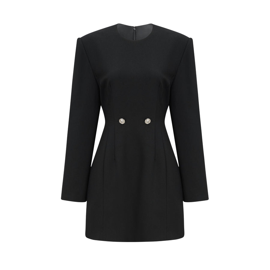 Magali black hourglass shoulder-padded mini dress (Final Sale)