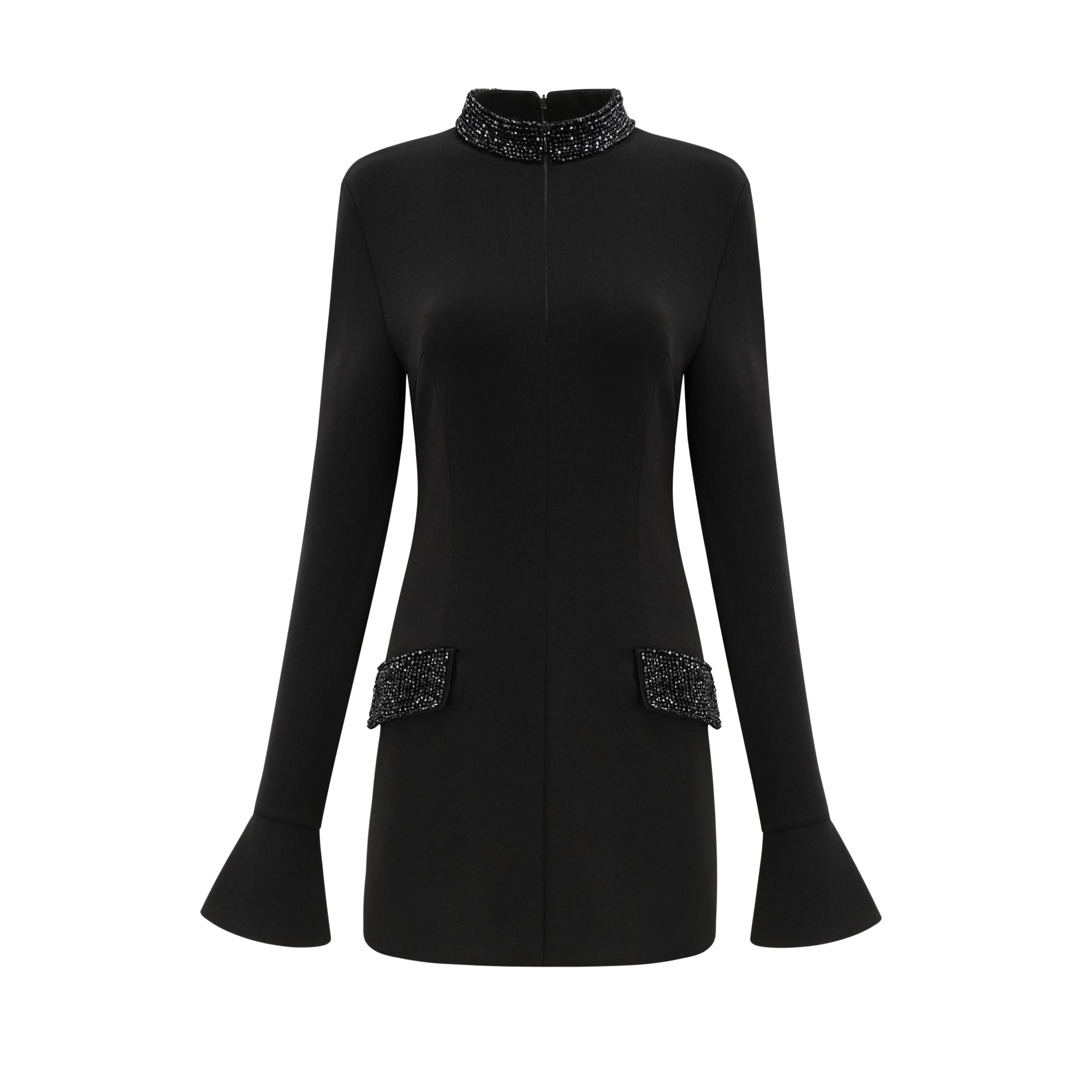Gaëlle black embellished long-sleeved dress (Final Sale)