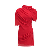 Clarabelle red draped mini dress