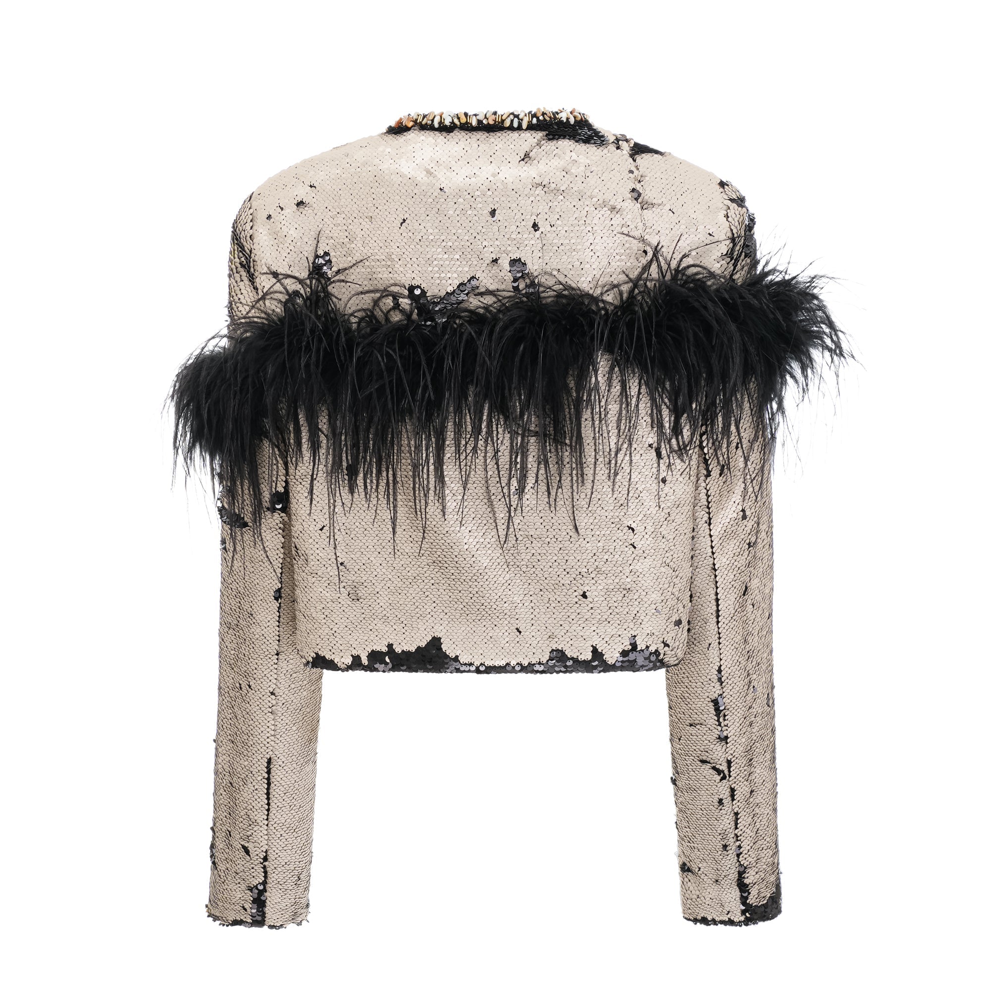 Magali feather-embellished sequin short jacket
