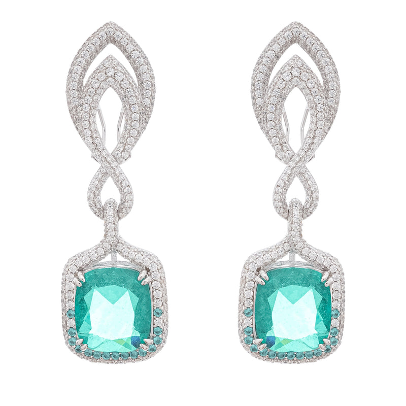 Helen Green Cushion Cut Gemstone Sterling Silver Earrings