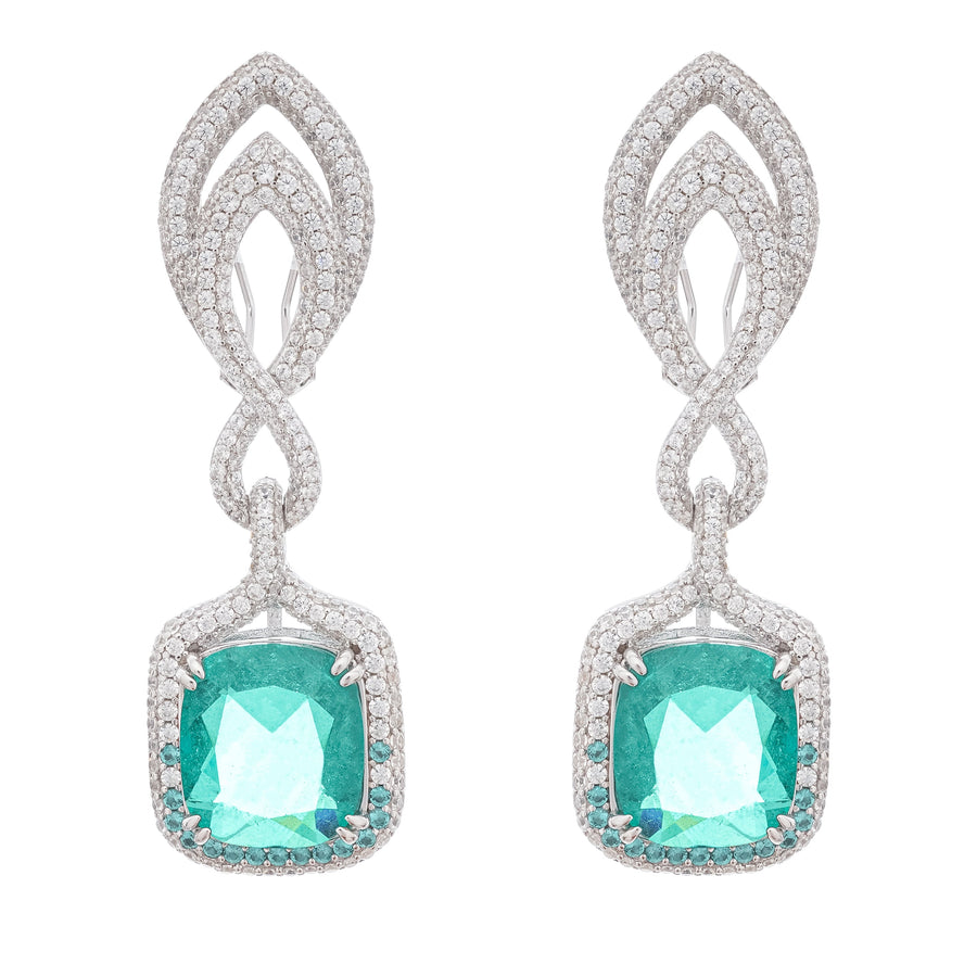 Helen Green Cushion Cut Gemstone Sterling Silver Earrings