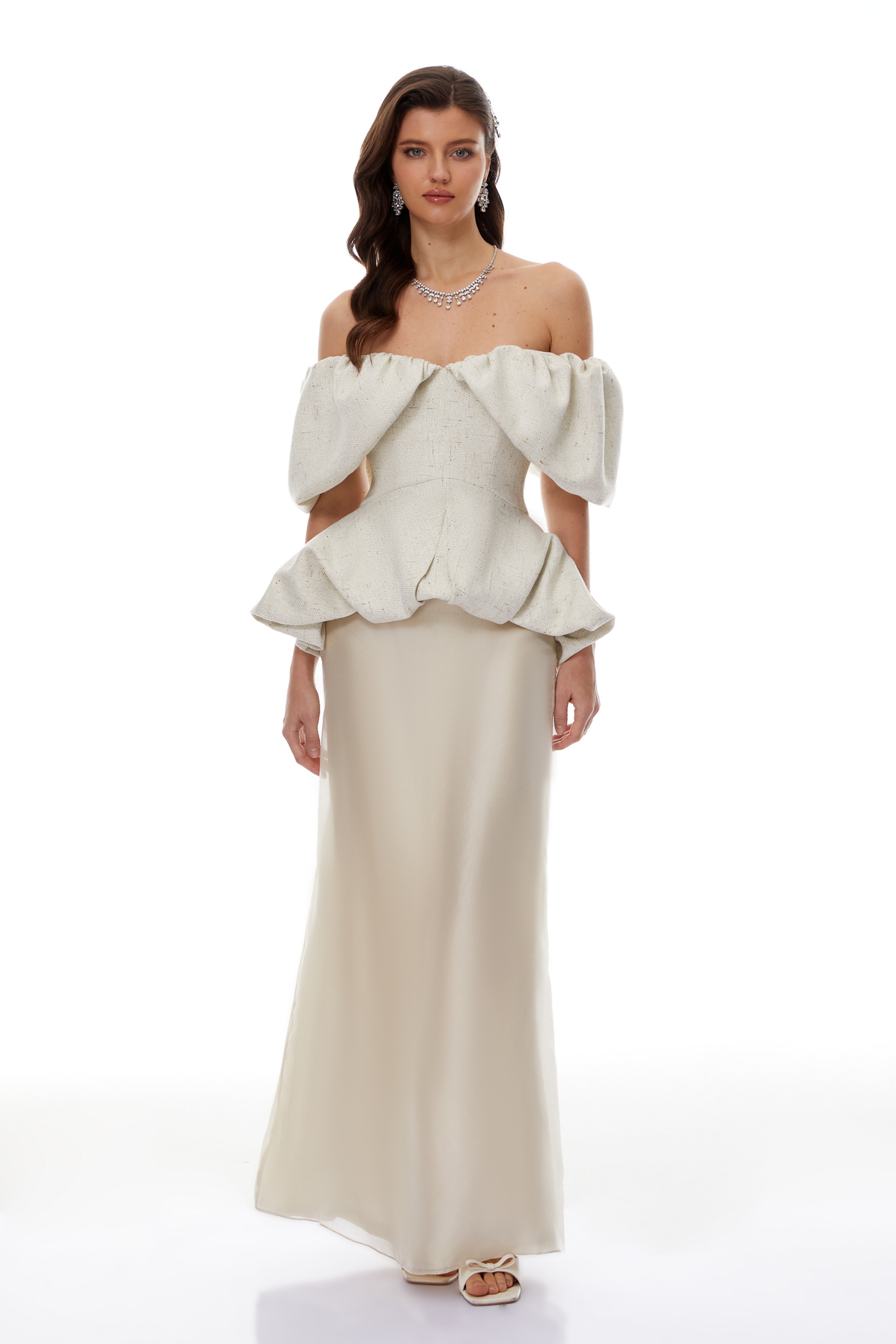 Sabine White Bubble Ruched Top & Skirt Co-ord Set