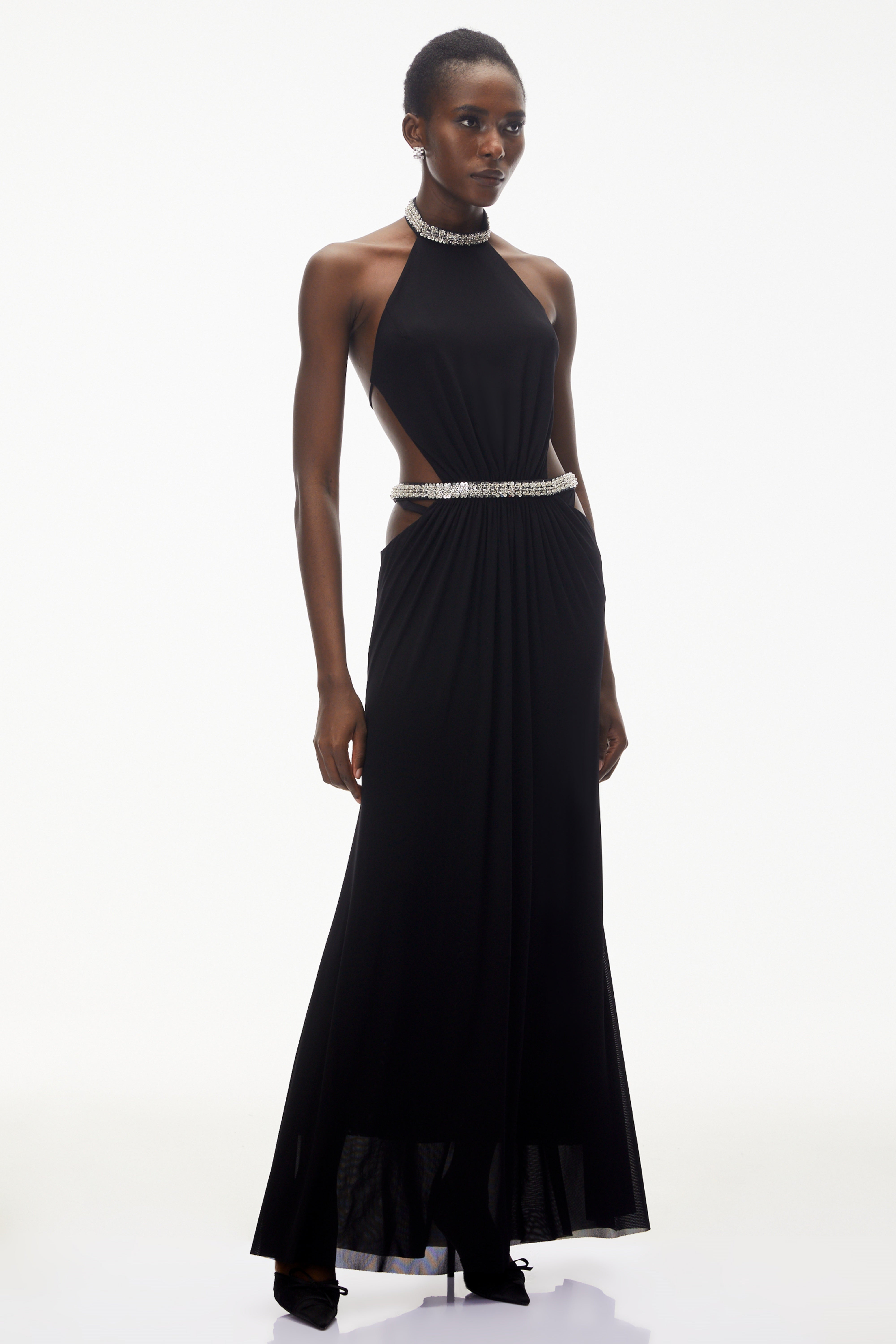 Sabra Black Open Back Maxi Dress with Crystals