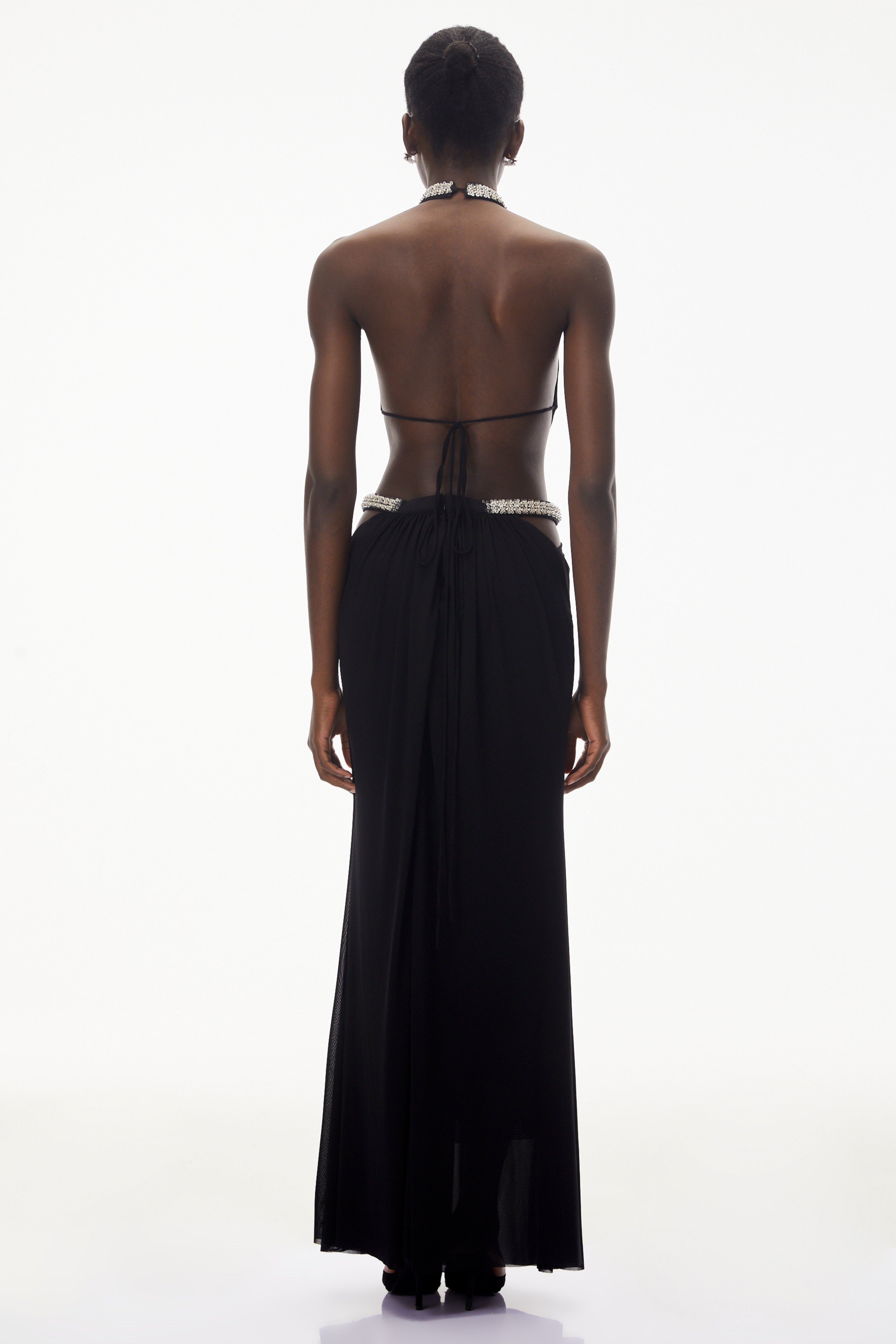 Sabra Black Open Back Maxi Dress with Crystals