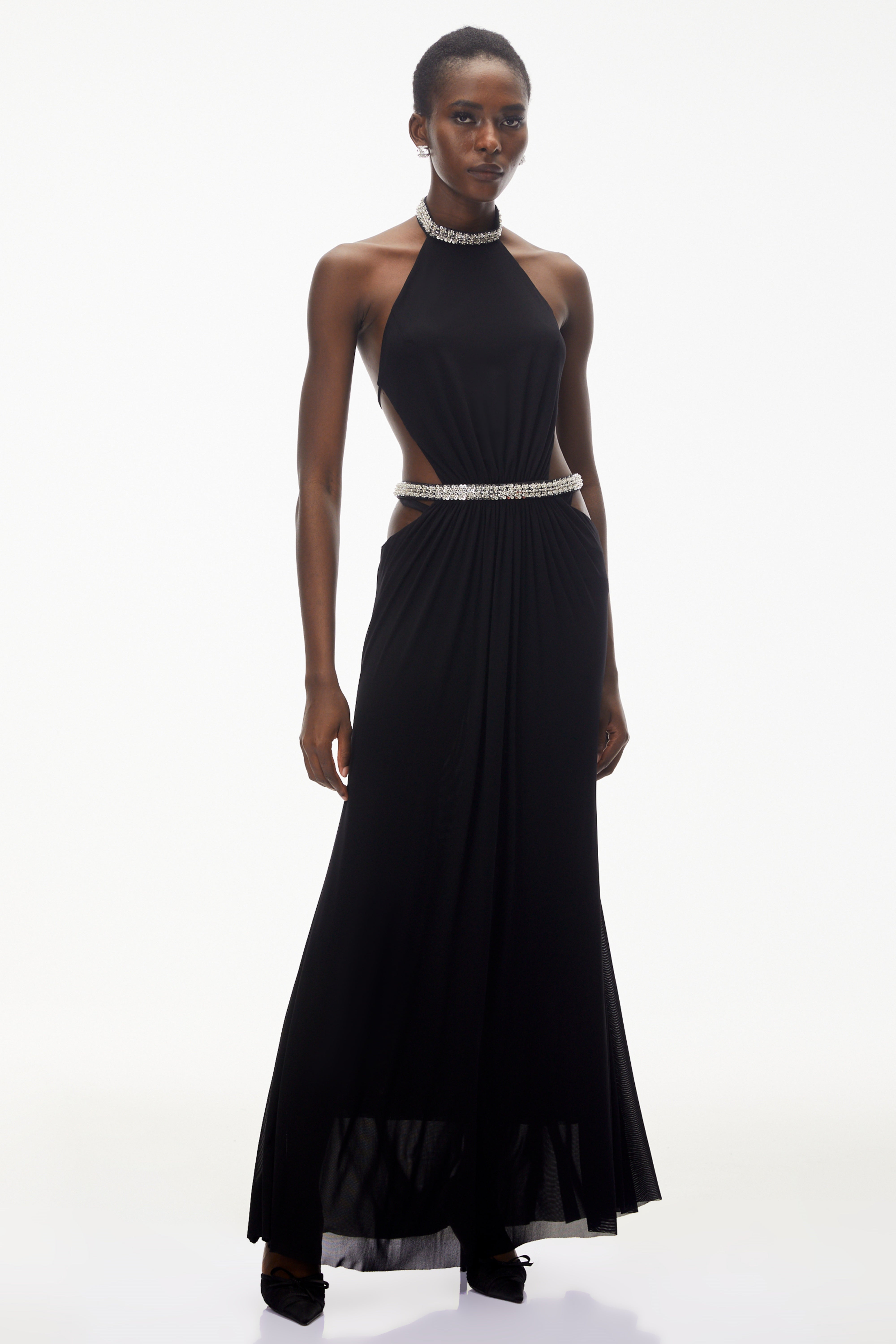 Sabra Black Open Back Maxi Dress with Crystals