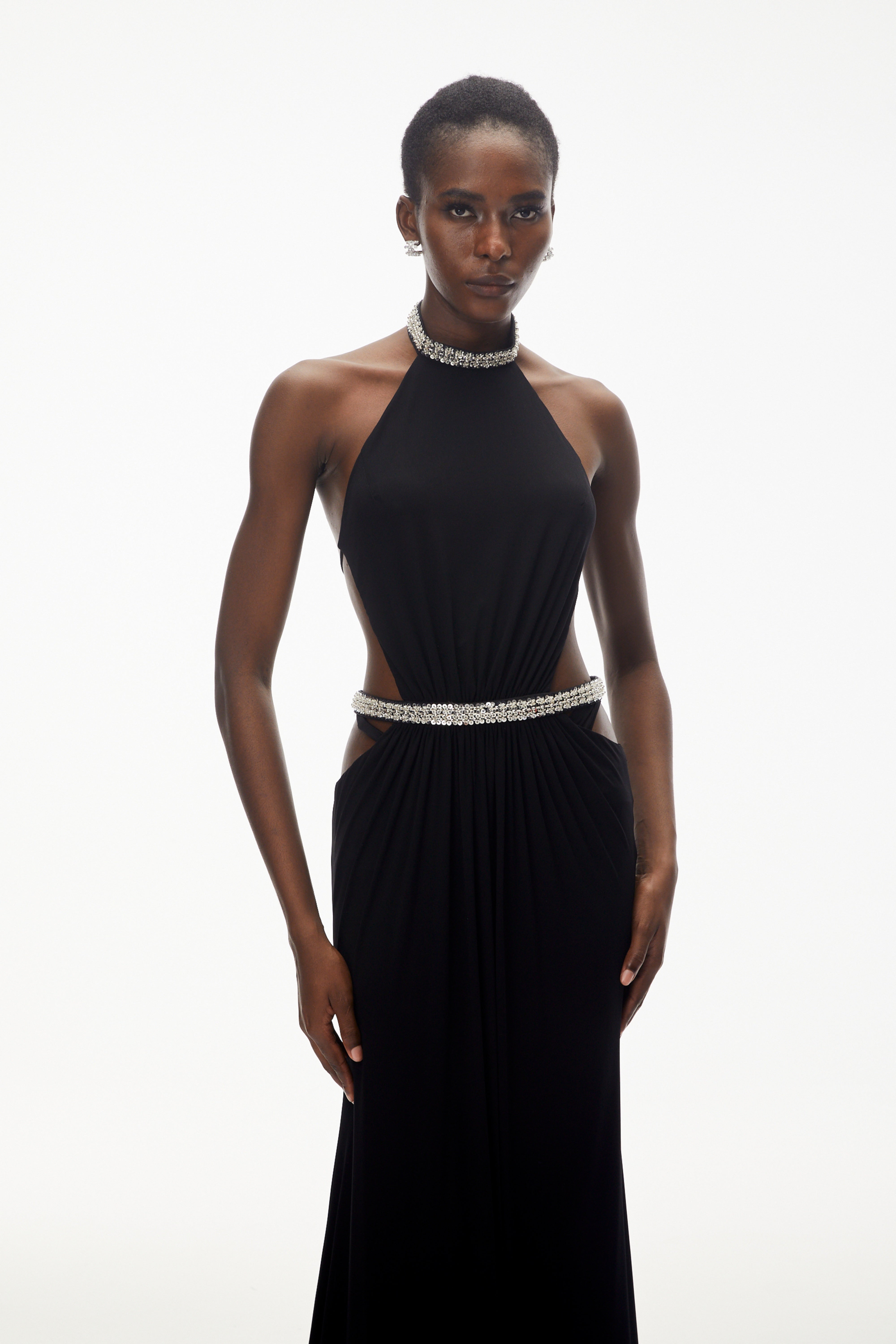 Sabra Black Open Back Maxi Dress with Crystals