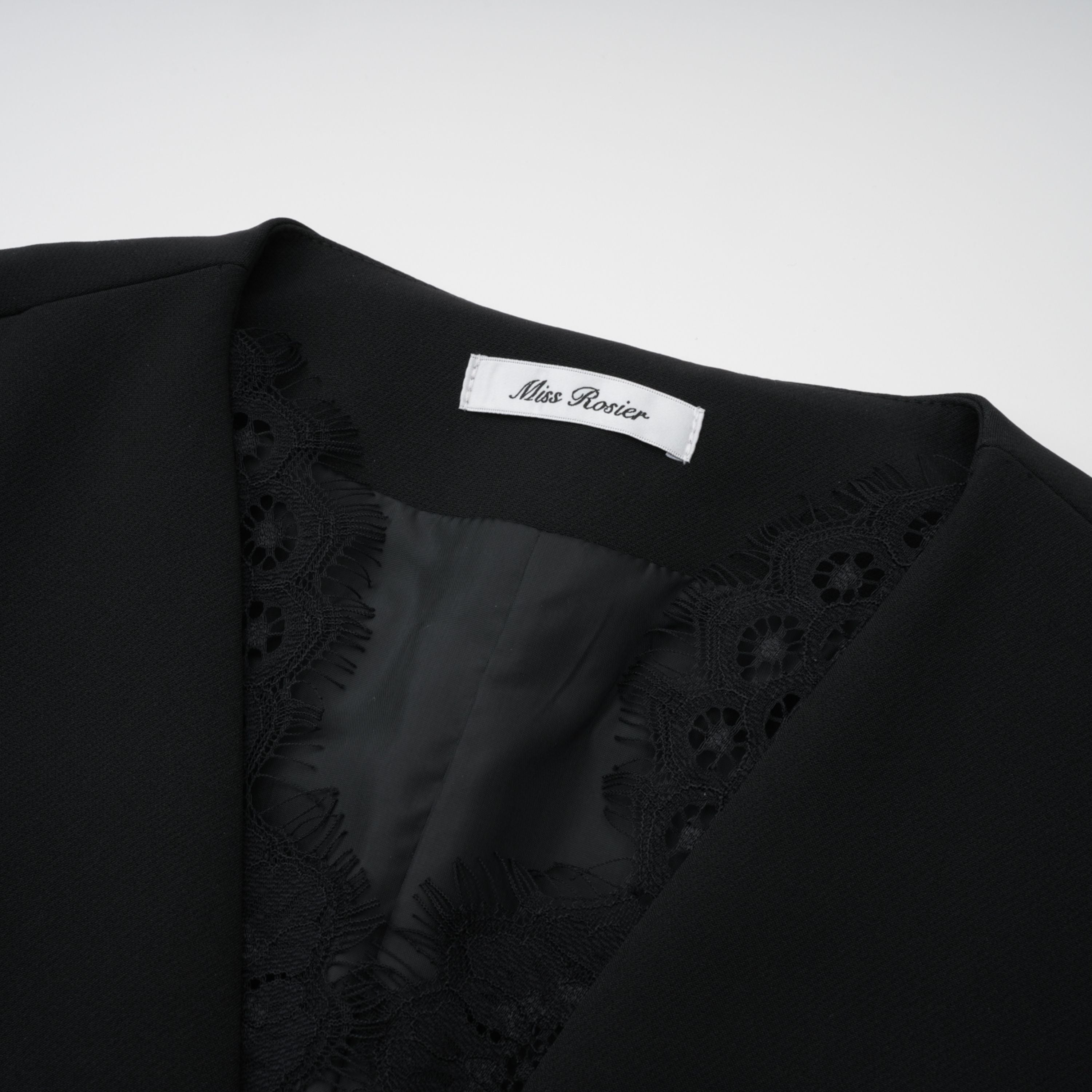 Saffron Black Collarless Blazer with Lace Trim (Final Sale-US Only)