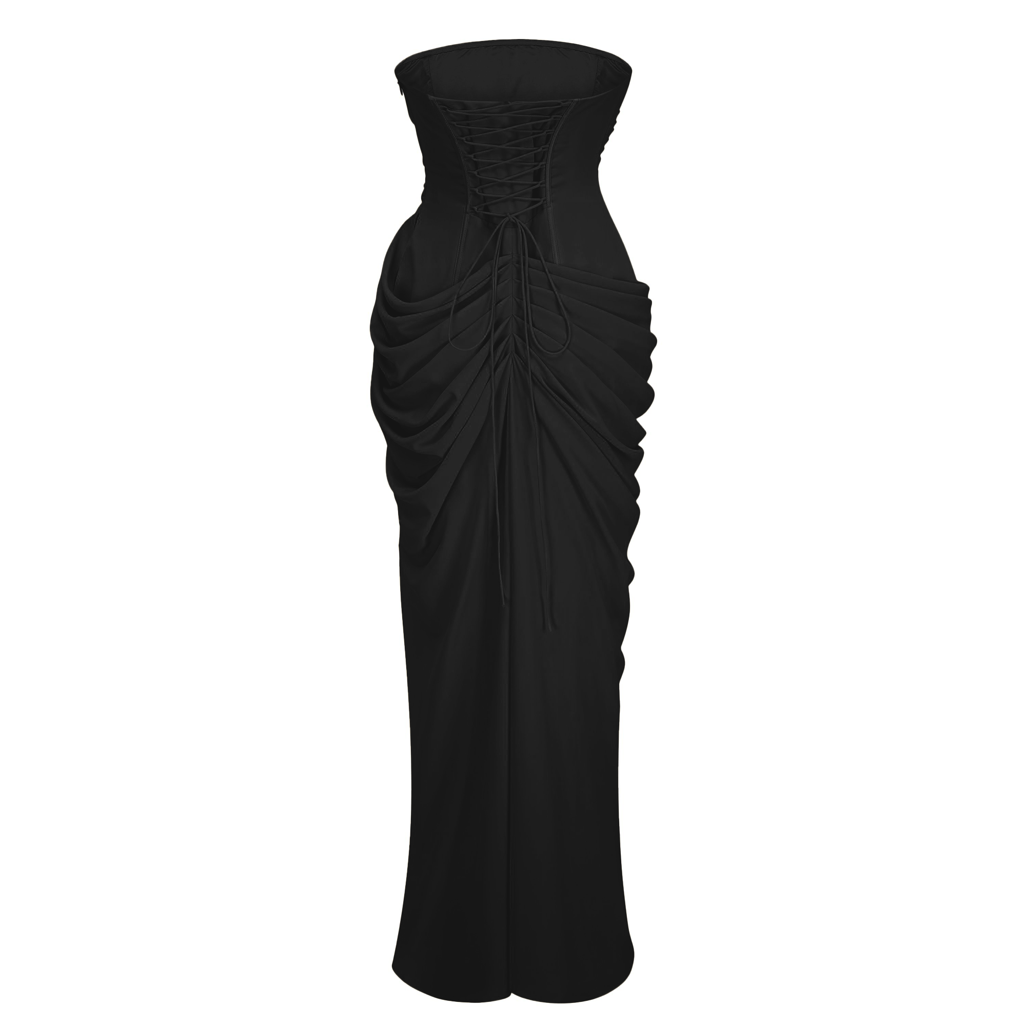 Safiya Black Ruched Maxi Dress with Cross Front