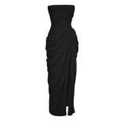 Safiya Black Ruched Maxi Dress with Cross Front