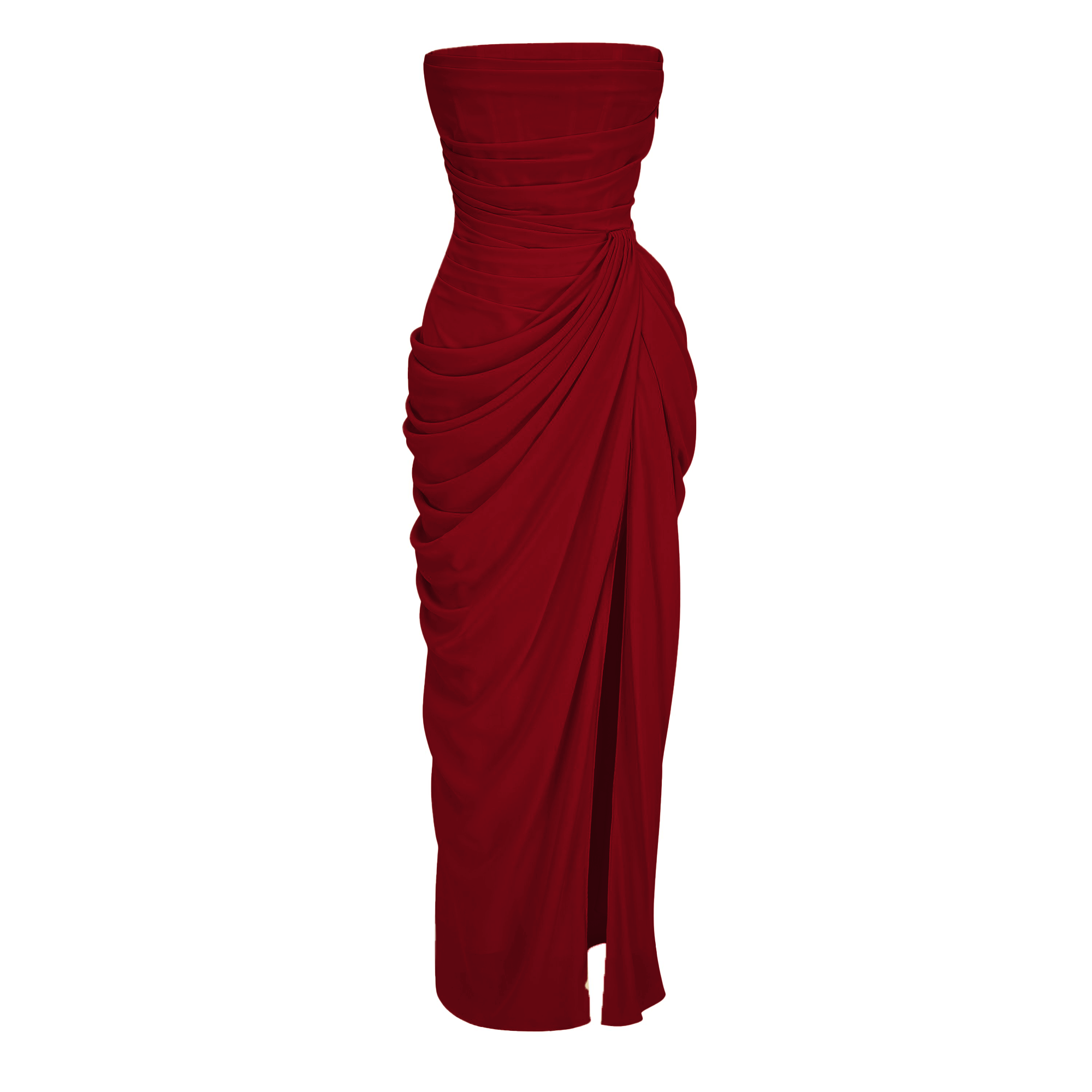 Safiya Burgundy Ruched Maxi Dress with Cross Front