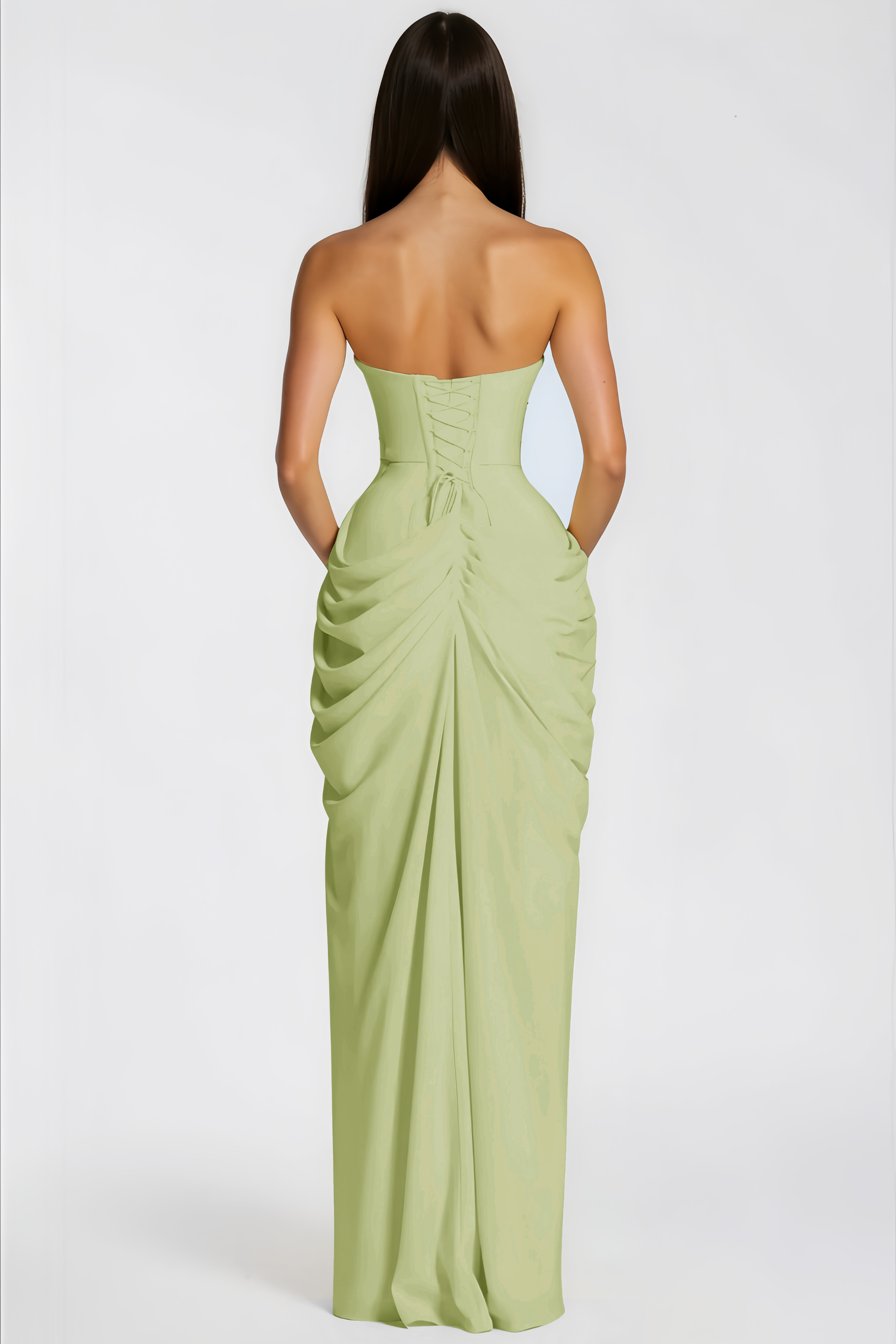 Safiya Green Ruched Maxi Dress with Cross Front