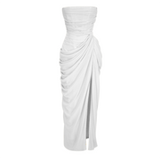 Safiya White Ruched Maxi Dress with Cross Front