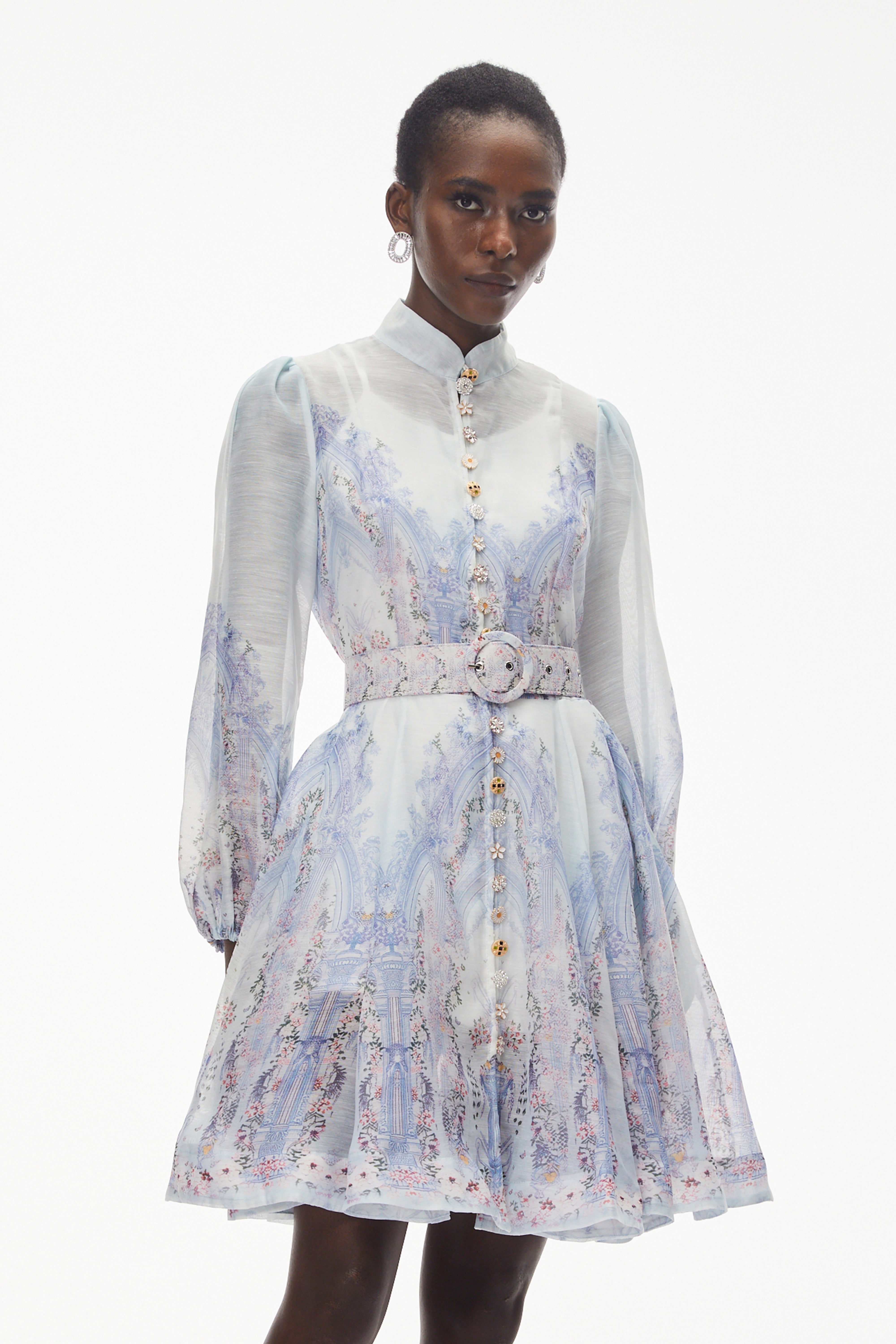 Salome Blue Floral Embellished Mini Dress