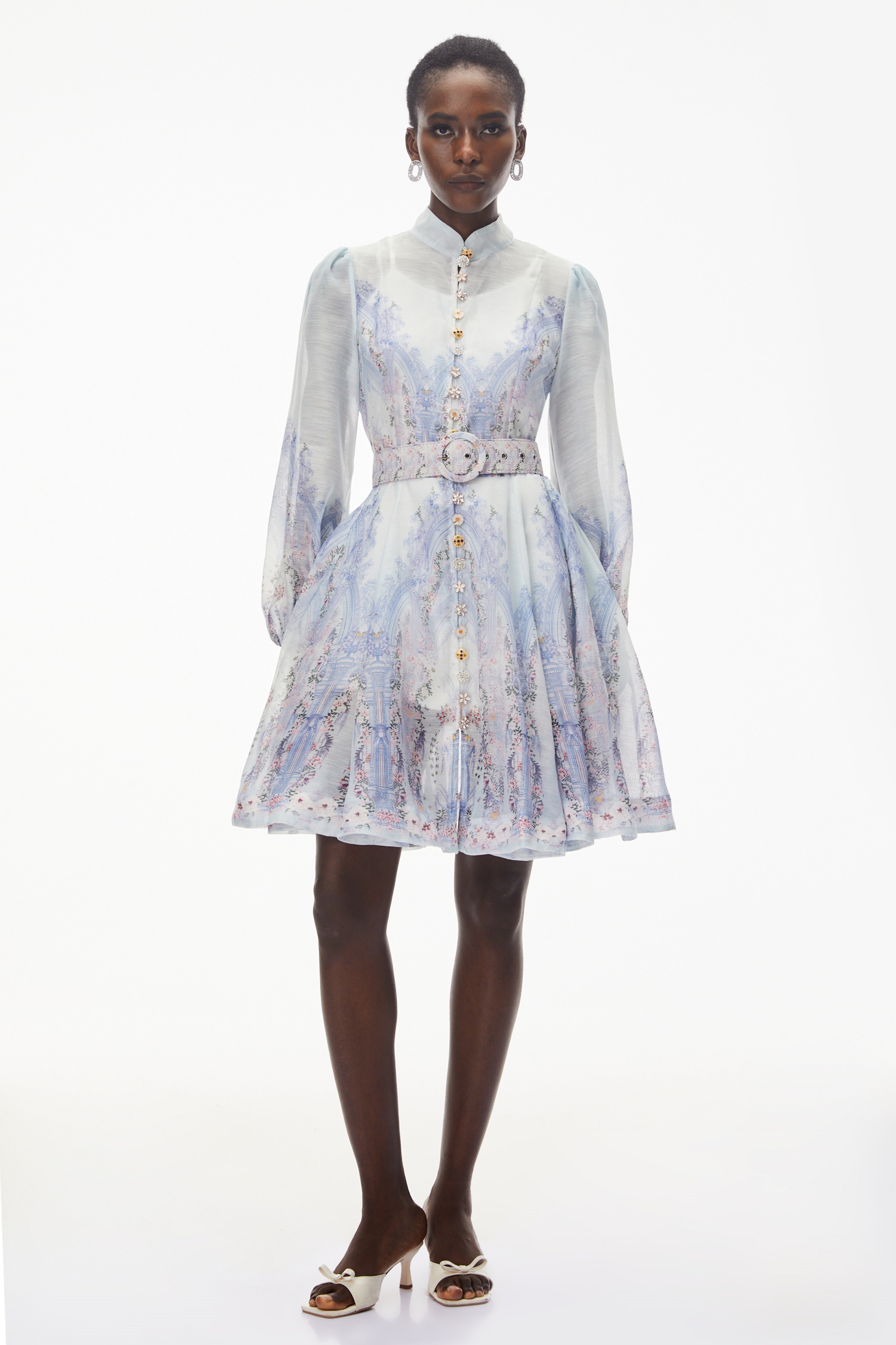 Salome Blue Floral Embellished Mini Dress