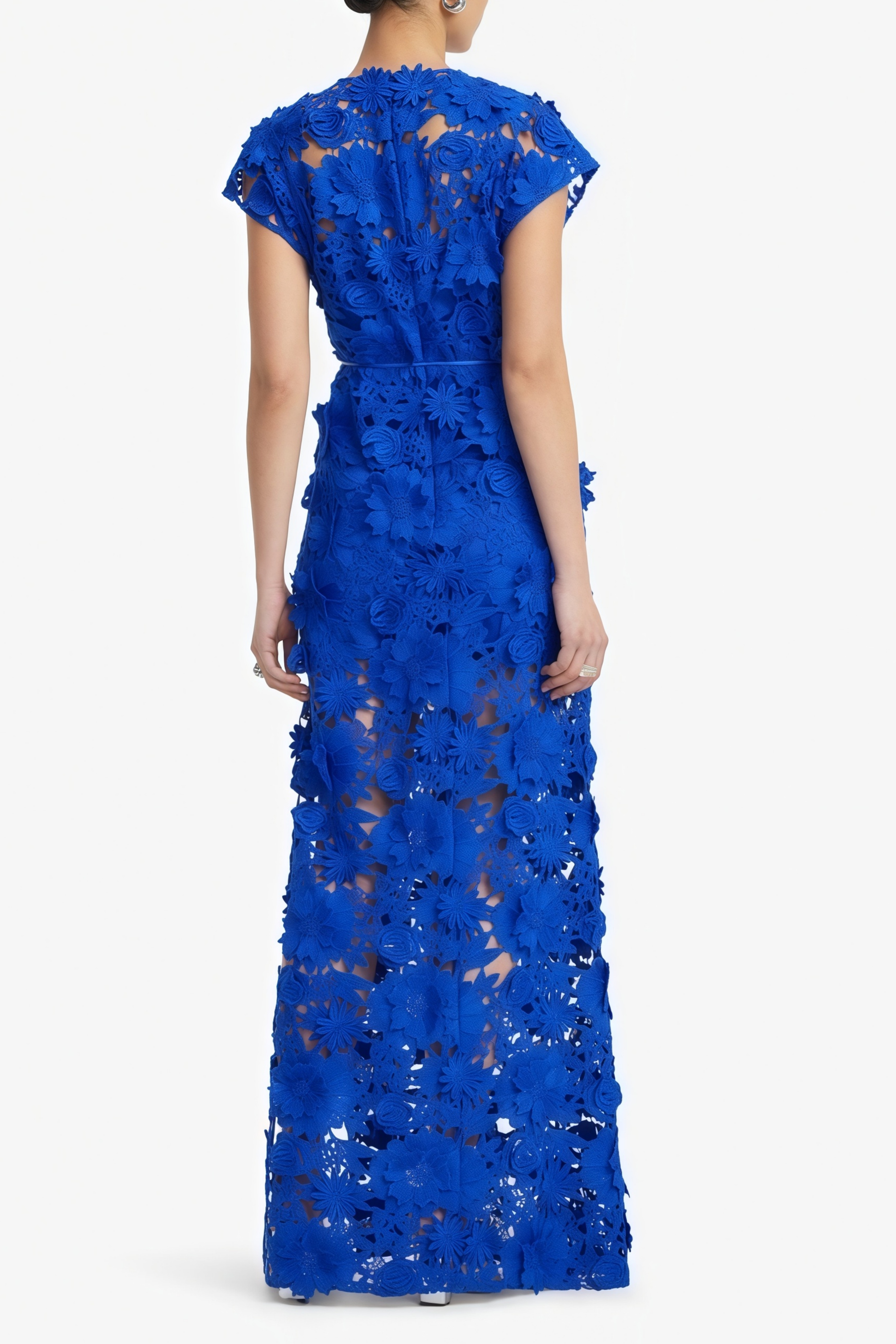 Jochebed Blue Floral Appliqué Maxi Dress with Cut-Outs (Final Sale-US Only)