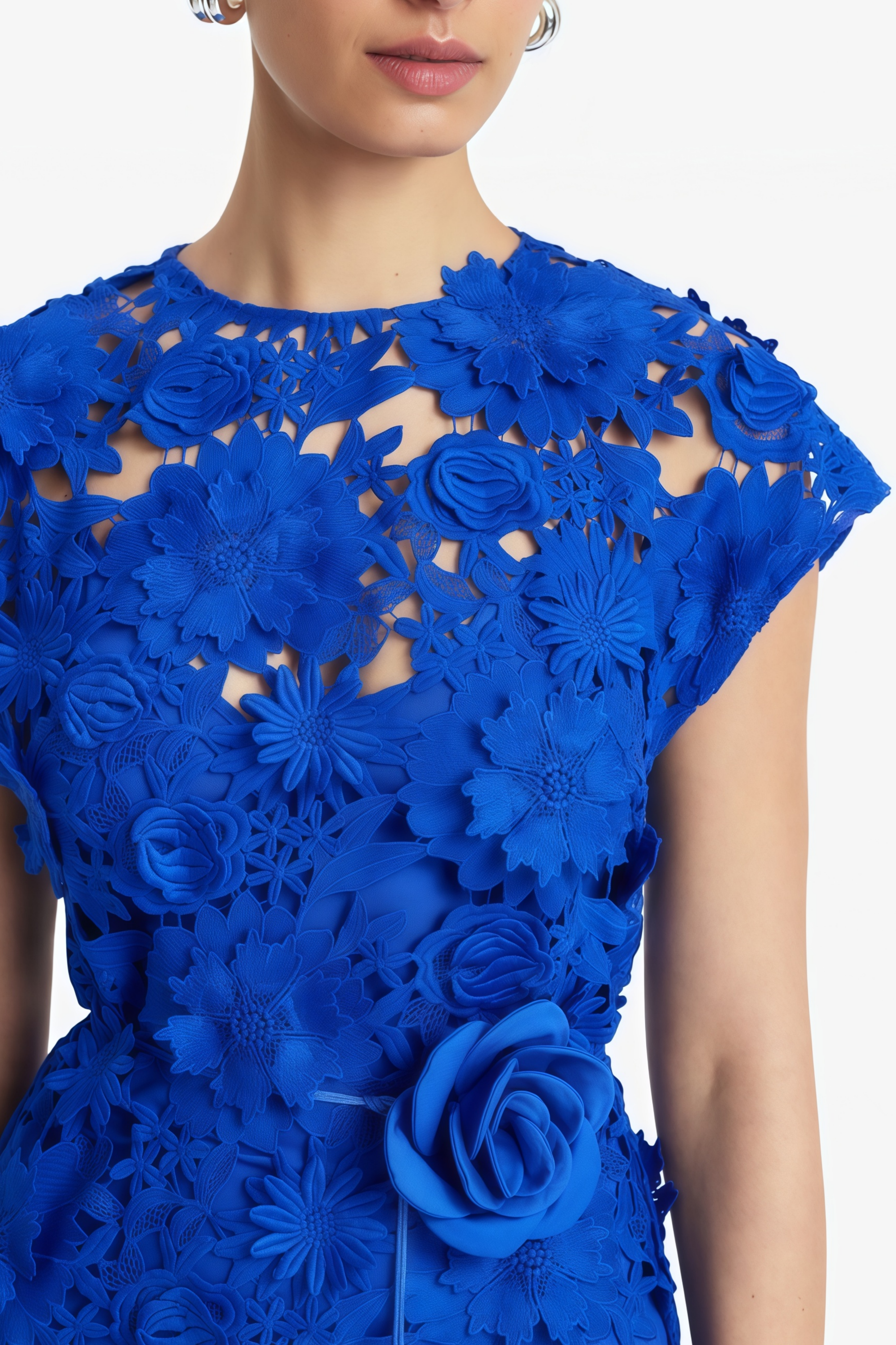 Jochebed Blue Floral Appliqué Maxi Dress with Cut-Outs (Final Sale-US Only)