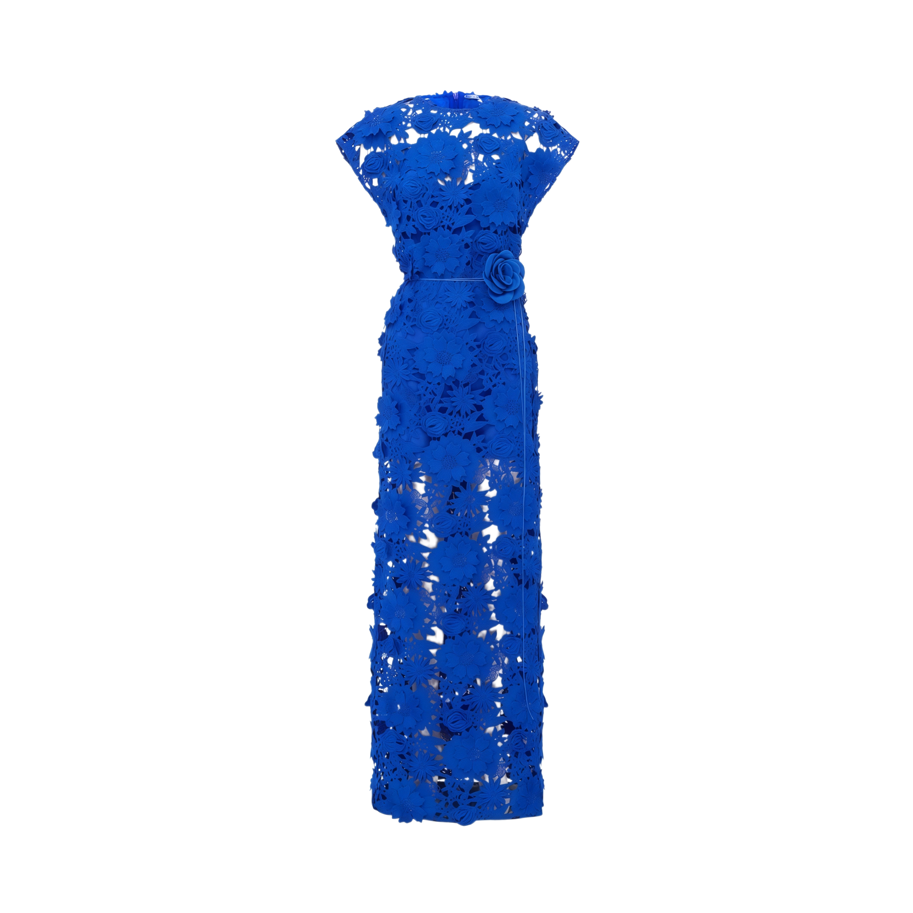 Jochebed Blue Floral Appliqué Maxi Dress witn Cut-Outs