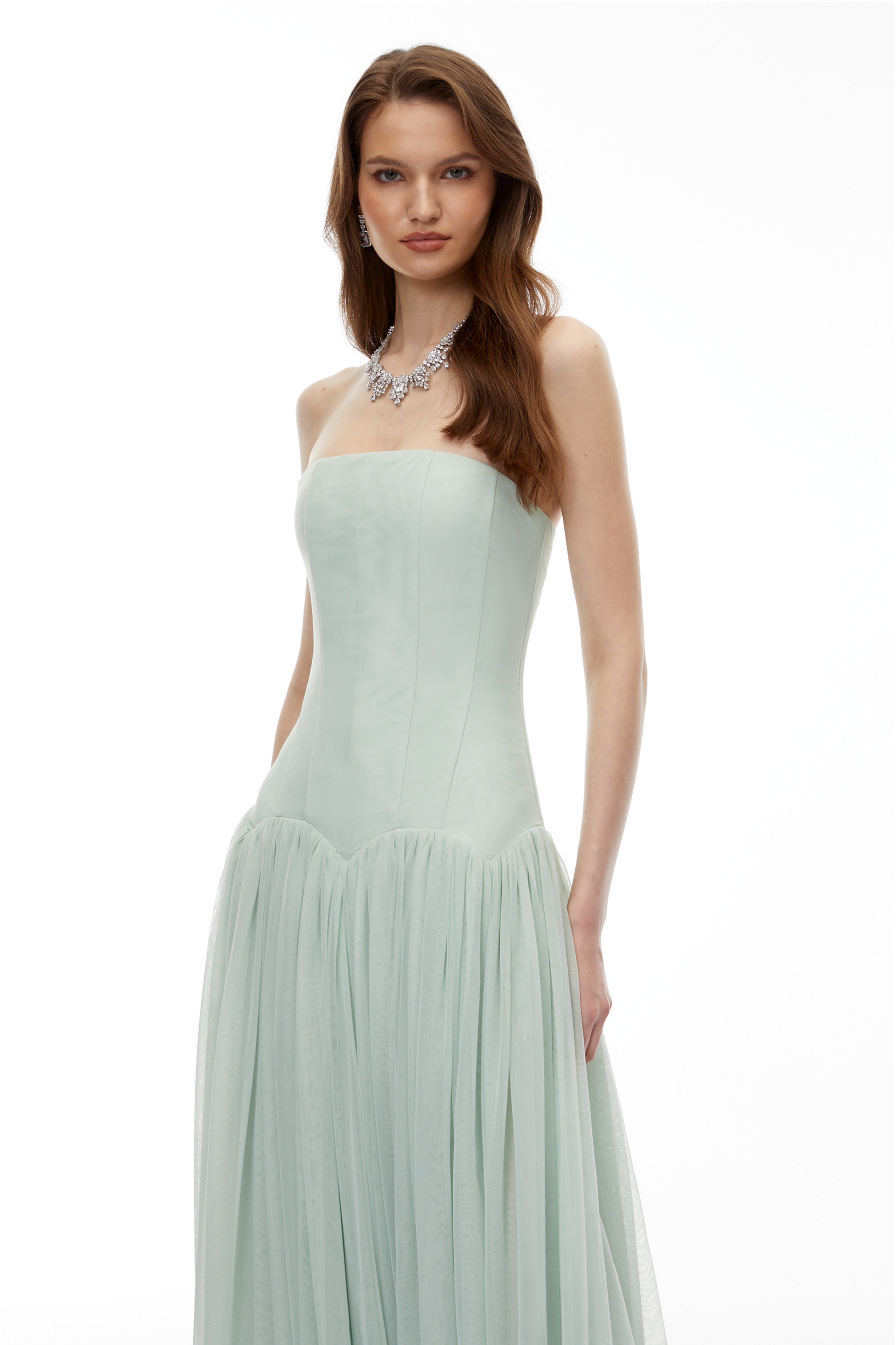 Salome Green Off Shoulder Pleated Maxi Dress (Final Sale-US Only)