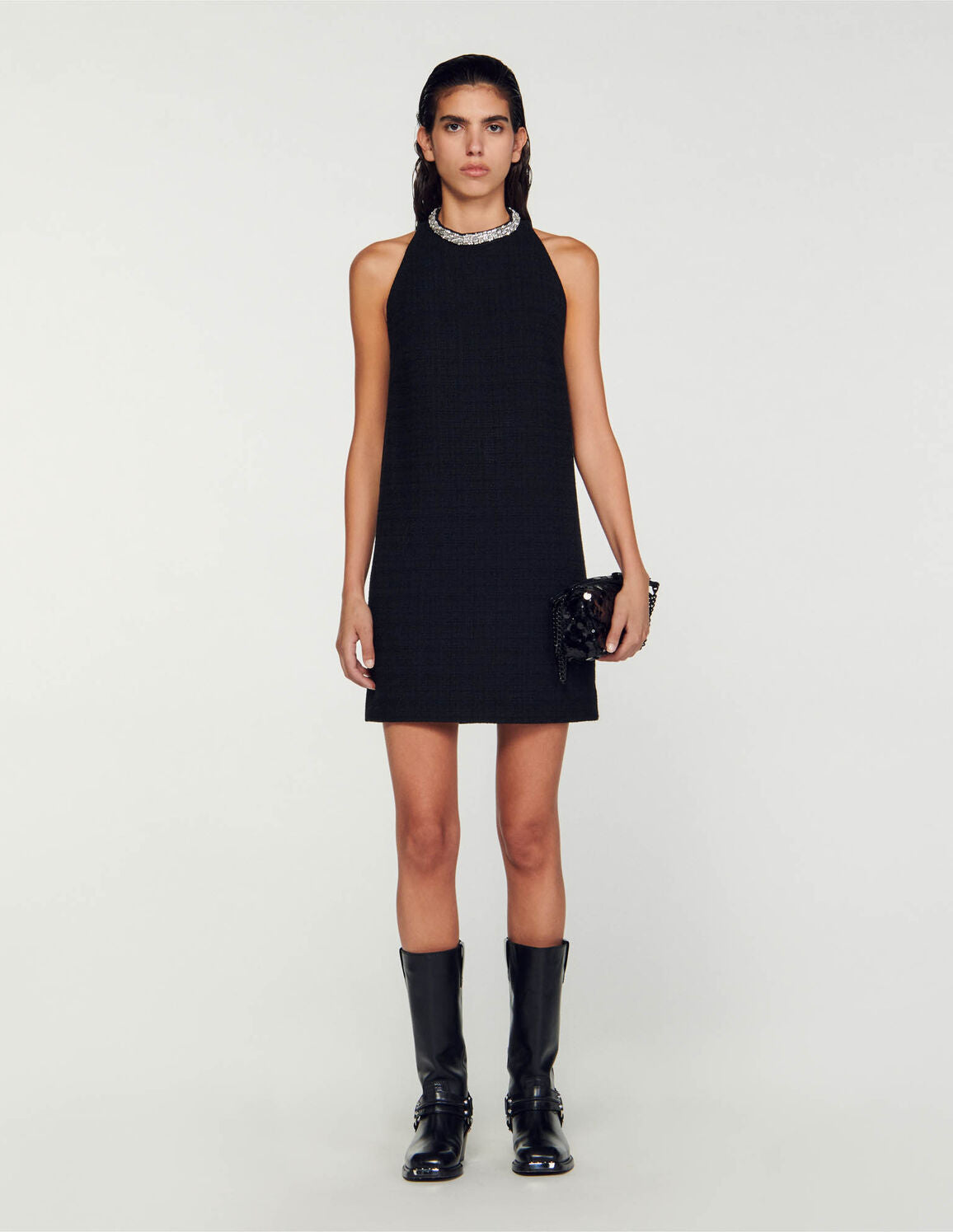 SANDRO Dress with jewellery collar