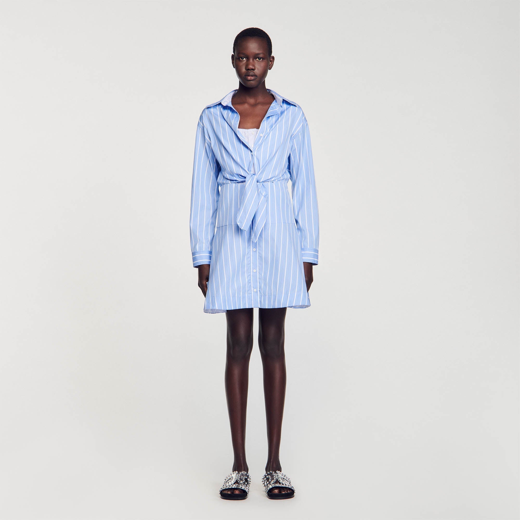 SANDRO  Striped tie-front shirt dress