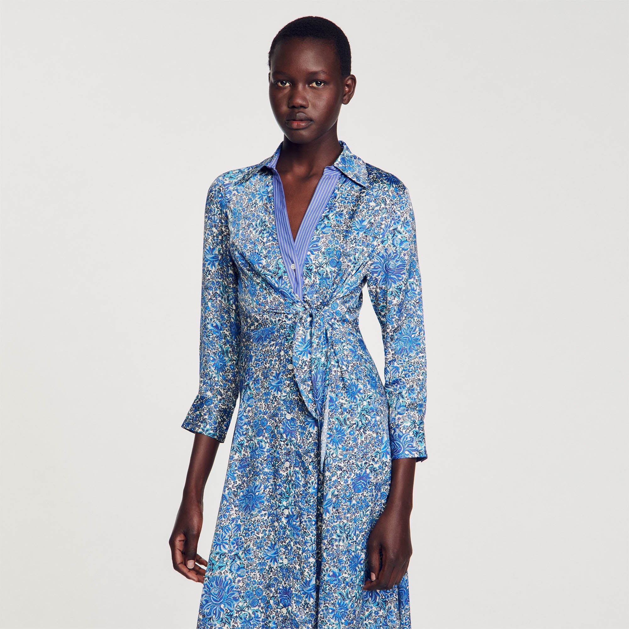 SANDRO Floral print midi shirt dress