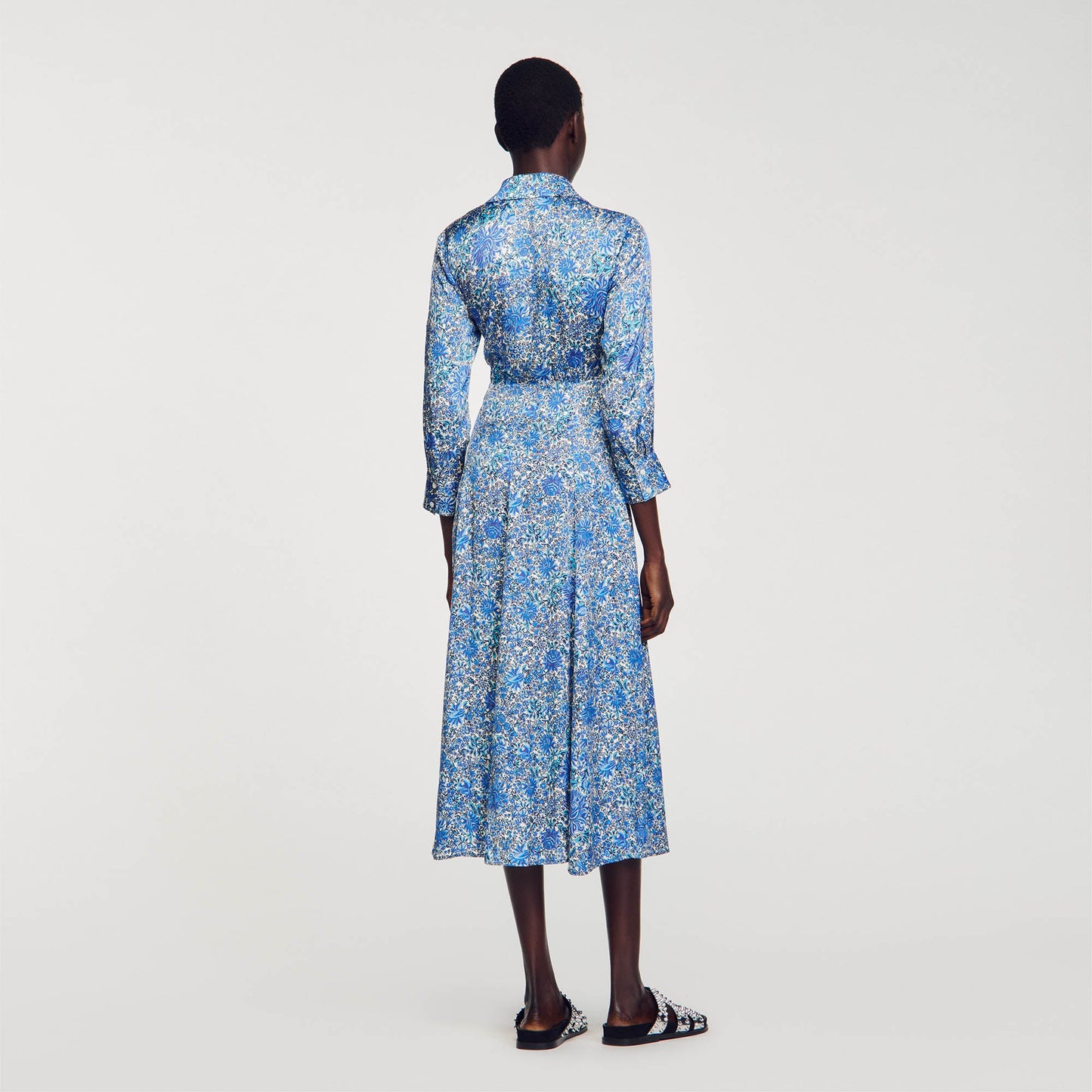 SANDRO Floral print midi shirt dress