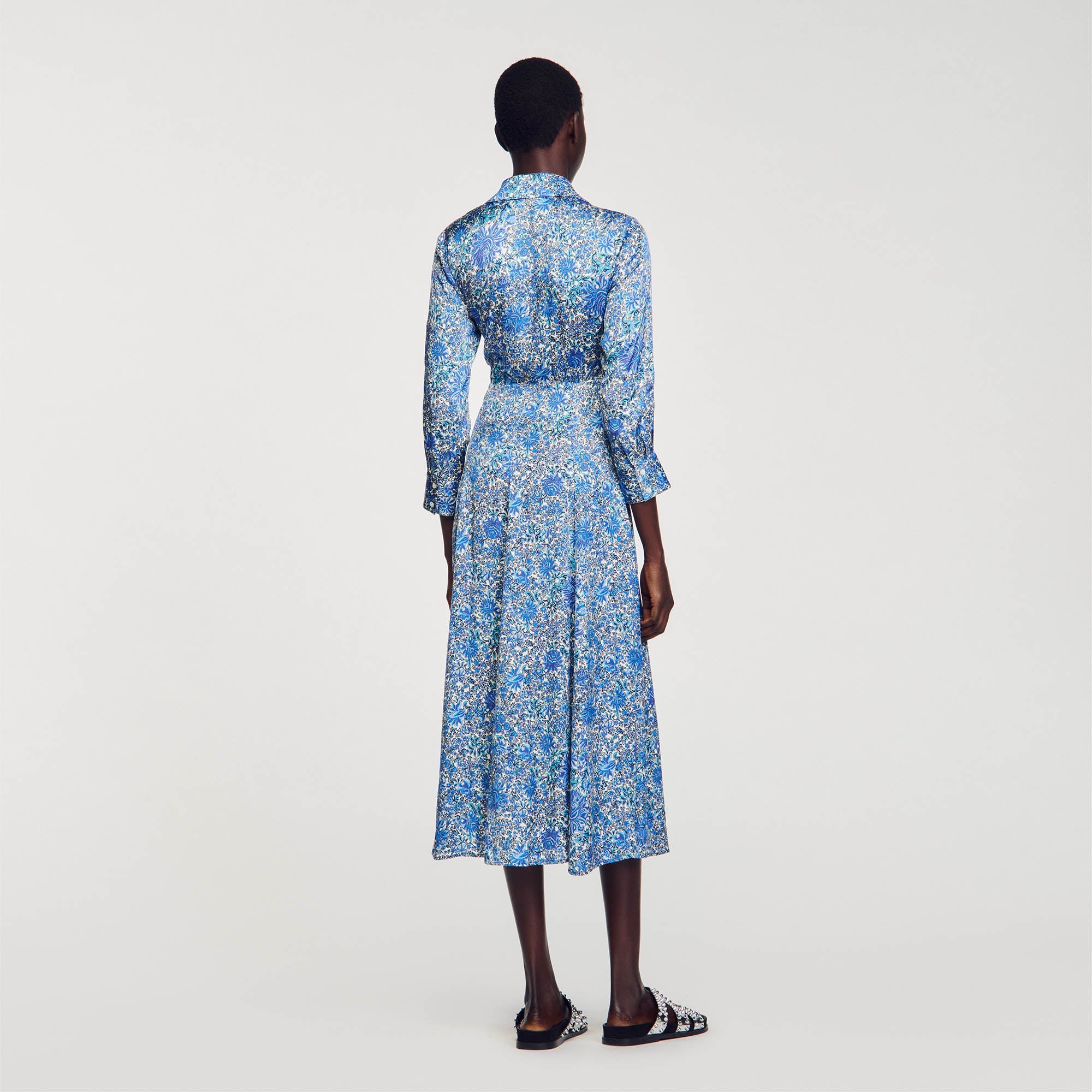 SANDRO Floral print midi shirt dress