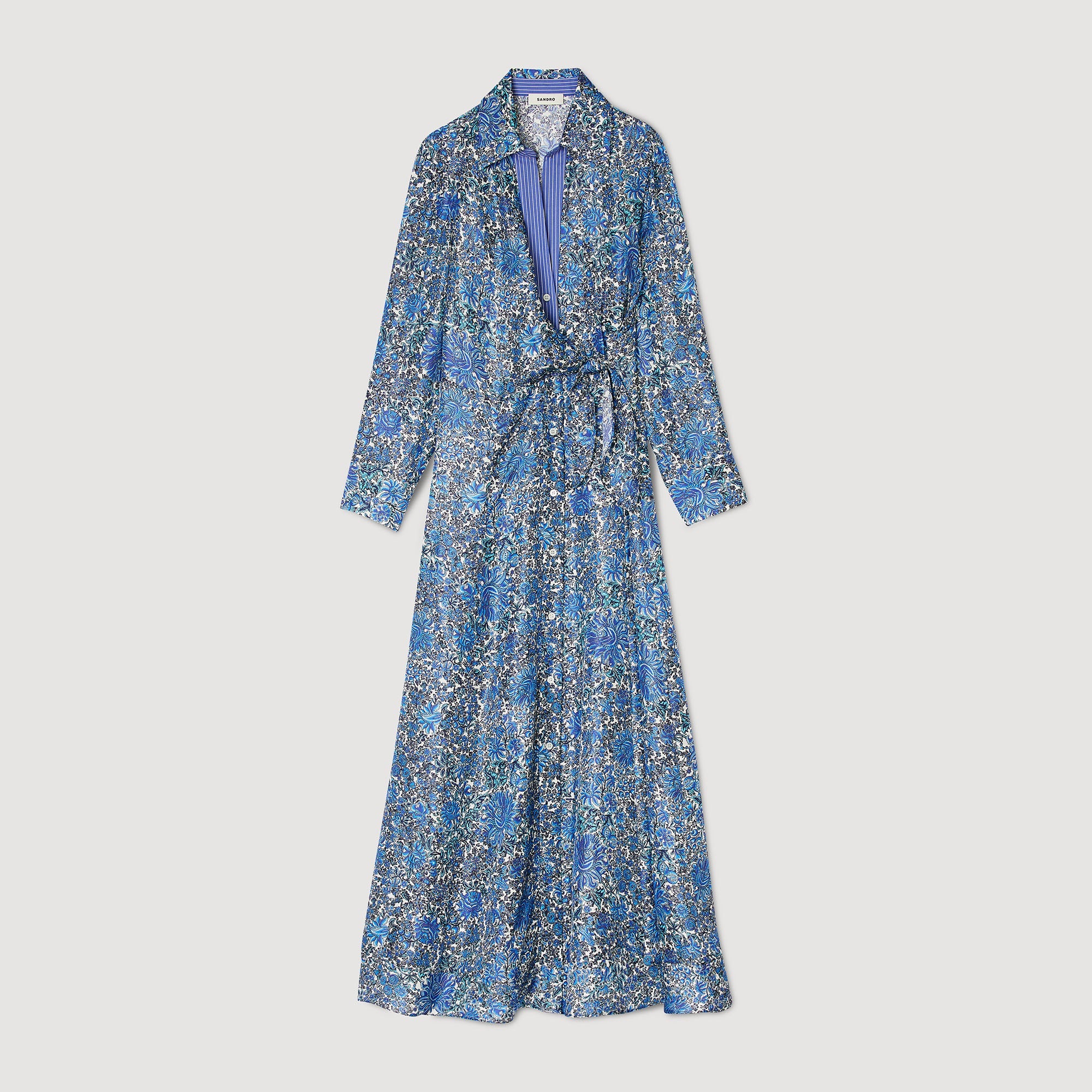 SANDRO Floral print midi shirt dress